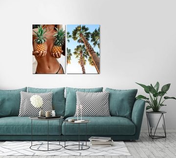 Sinus Art Leinwandbild 2 Bilder je 60x90cm Bikini Sexy Ananas Palmen Süden Traumurlaub Sommer