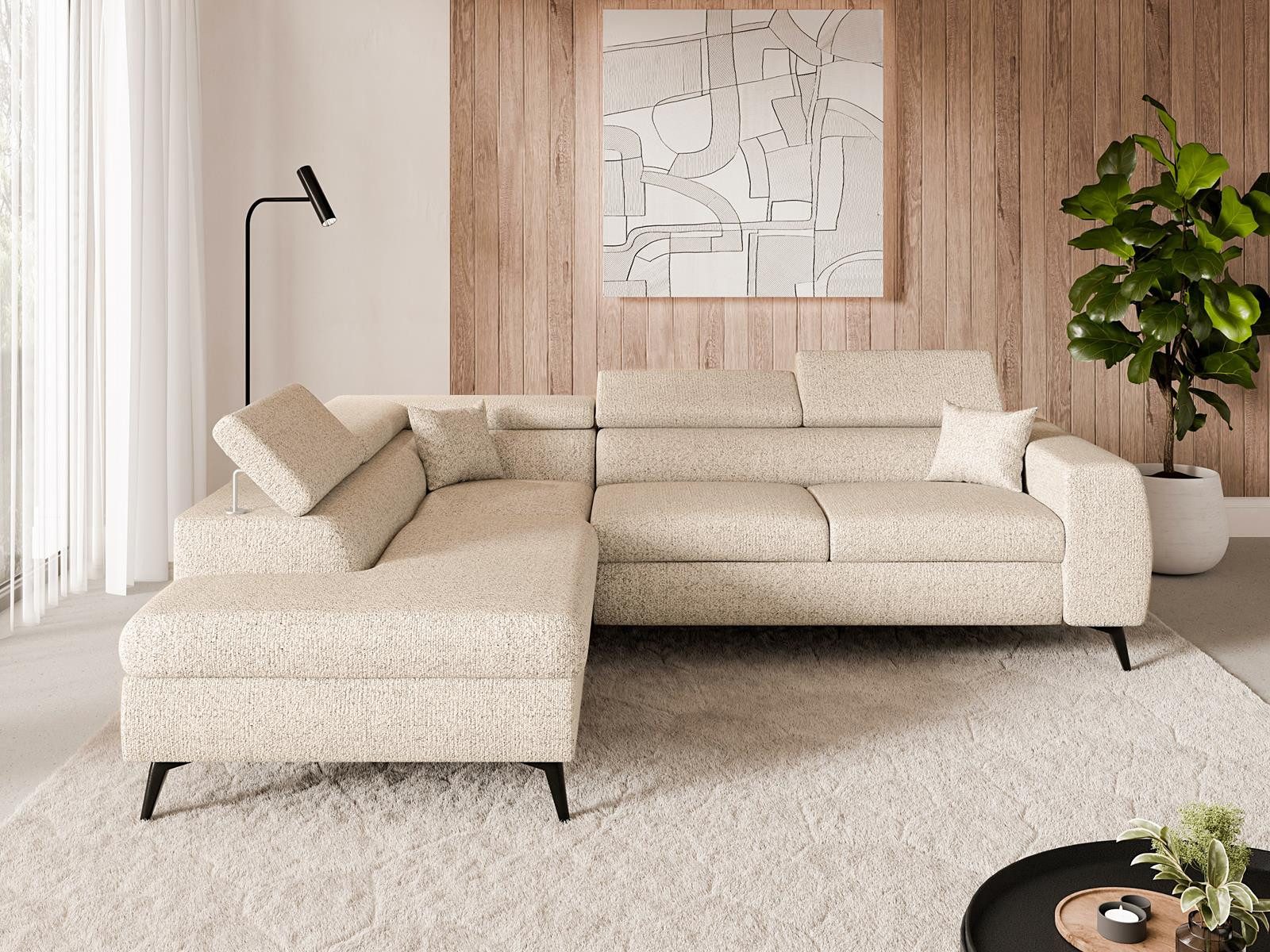 Compleo Ecksofa FERRO II, mit Bettkasten und Schlaffunktion, Einstellbare Kopfstützen