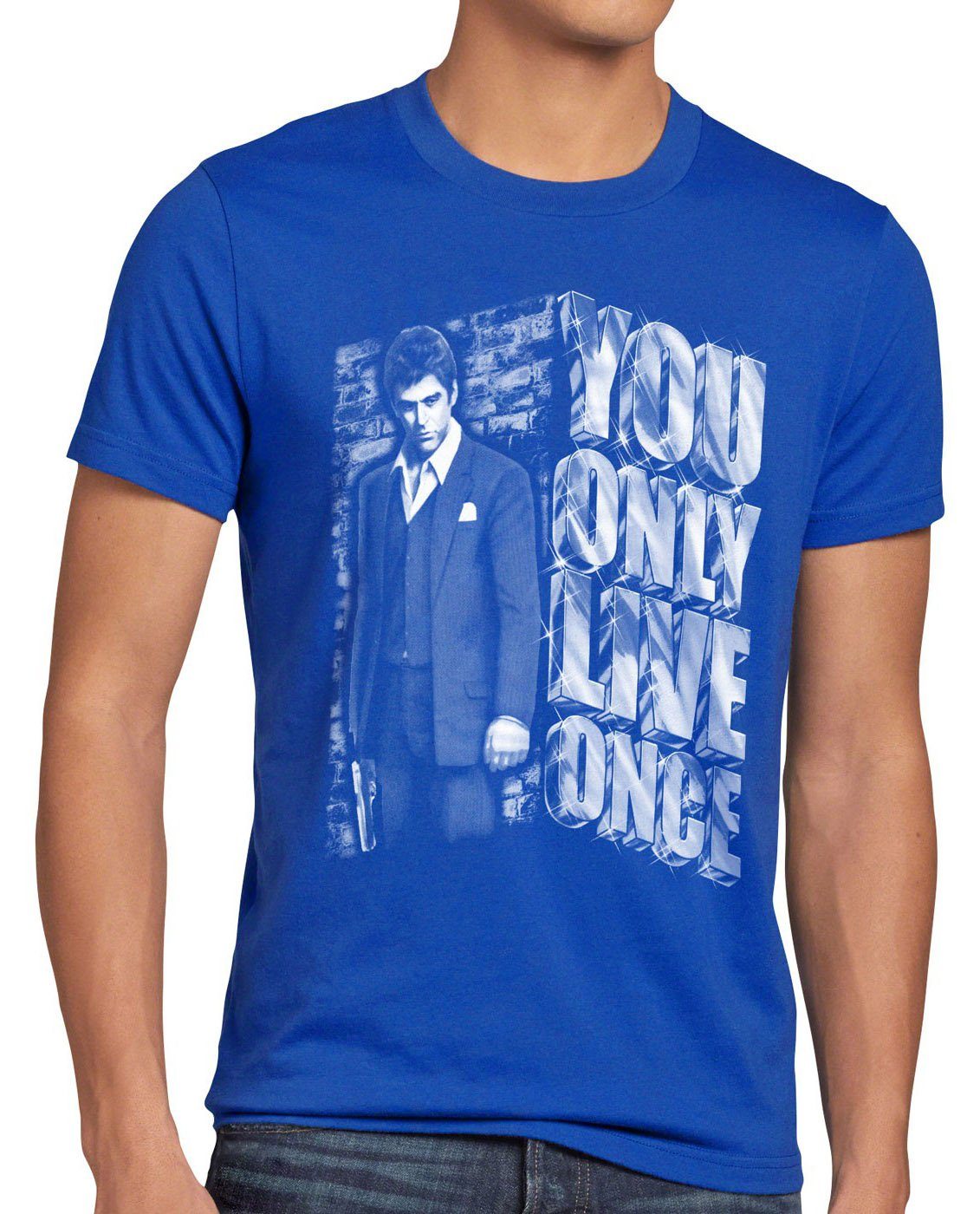 style3 Print-Shirt Herren T-Shirt Scarface kokain blau montana Tony escobar pacino gangster pablo film