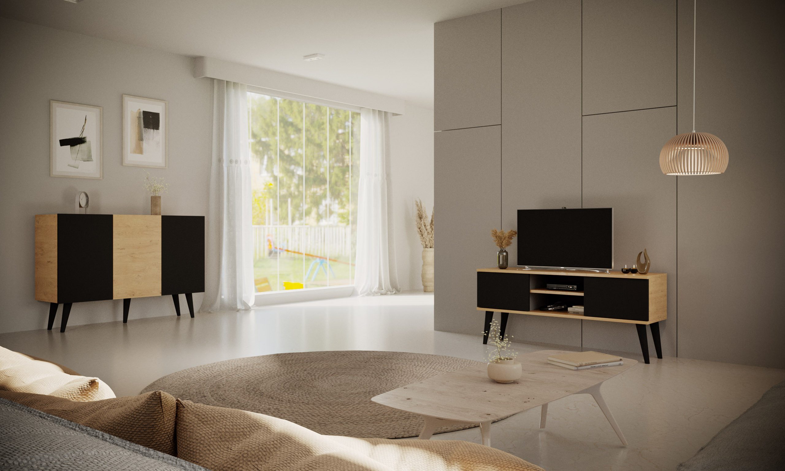 Raumhirsch Furniture Lowboard Toronto (Einzelmöbel, TV-Lowboard), Soft-Close, Kabeldurchführung, Massivholz-Buchenfüße