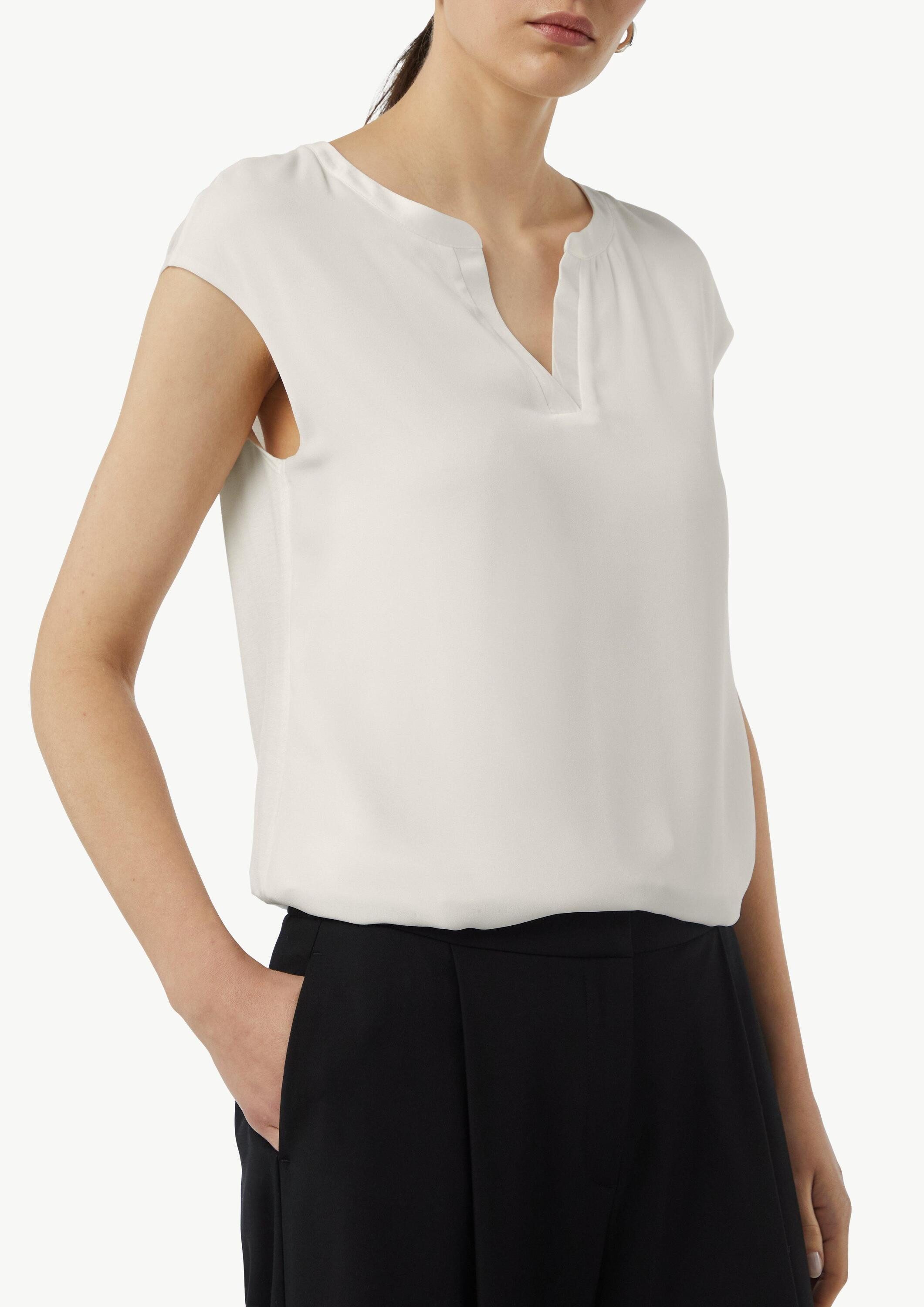 comma Kurzarmshirt T-Shirt Blusenshirt mit Satinblende