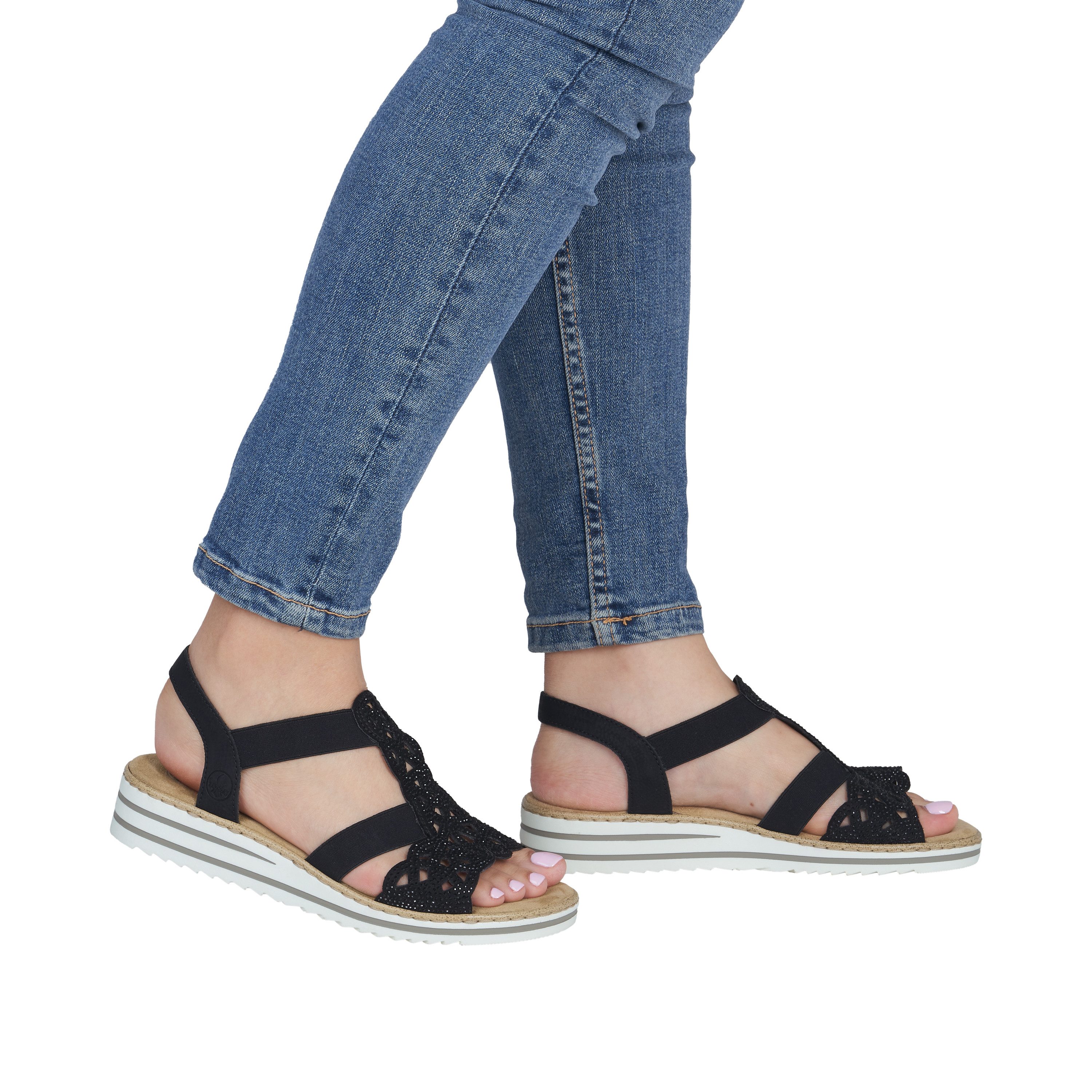 Rieker Sandale Keilsandalette, Sommerschuh mit Glitzersteine günstig online kaufen