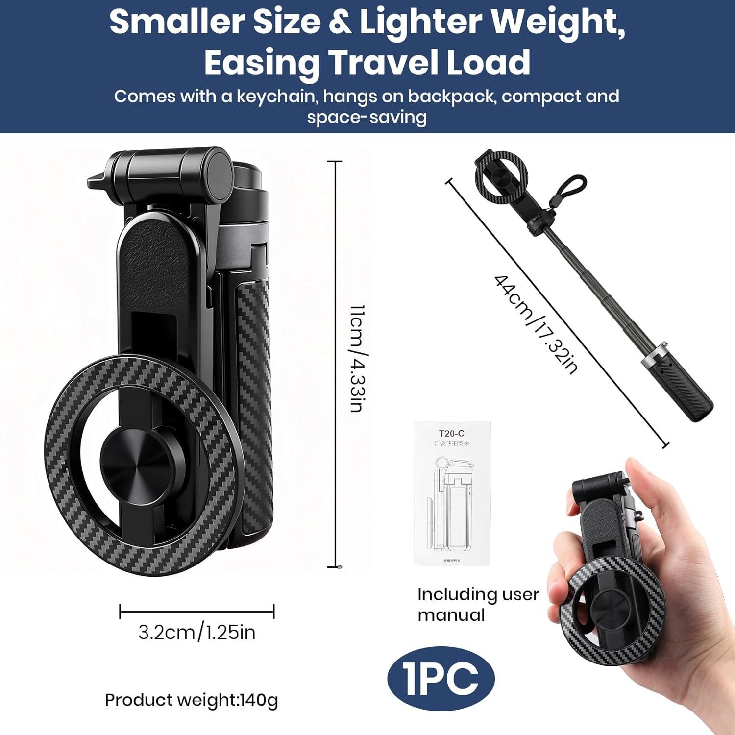 FELIXLEO Selfie-Stick Magnetisches Selfie Stativ 4-in-1 Bluetooth Fernbedienung Schwarz – Bild 2 von 5