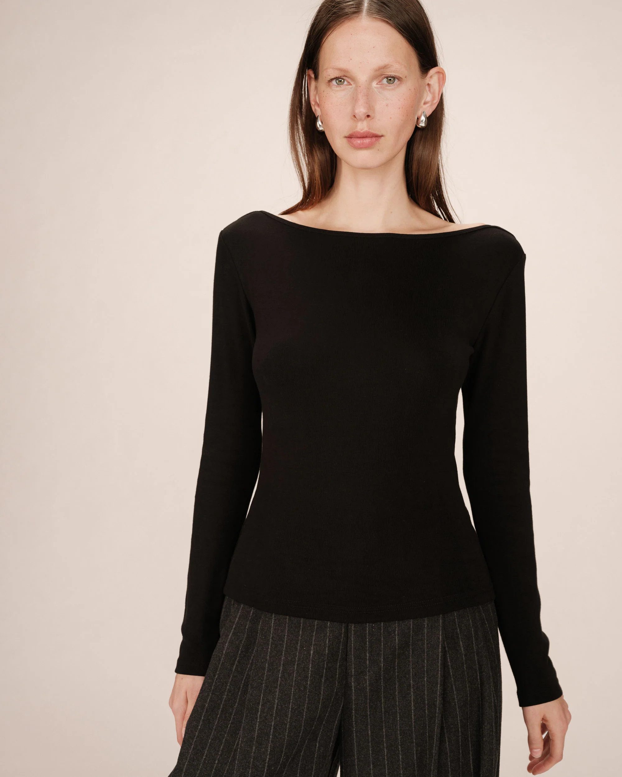 Grace & Mila Langarmshirt Boat neck Top STANLEY - Longsleeve ? schwarzes Langarmshirt mit U-Boot