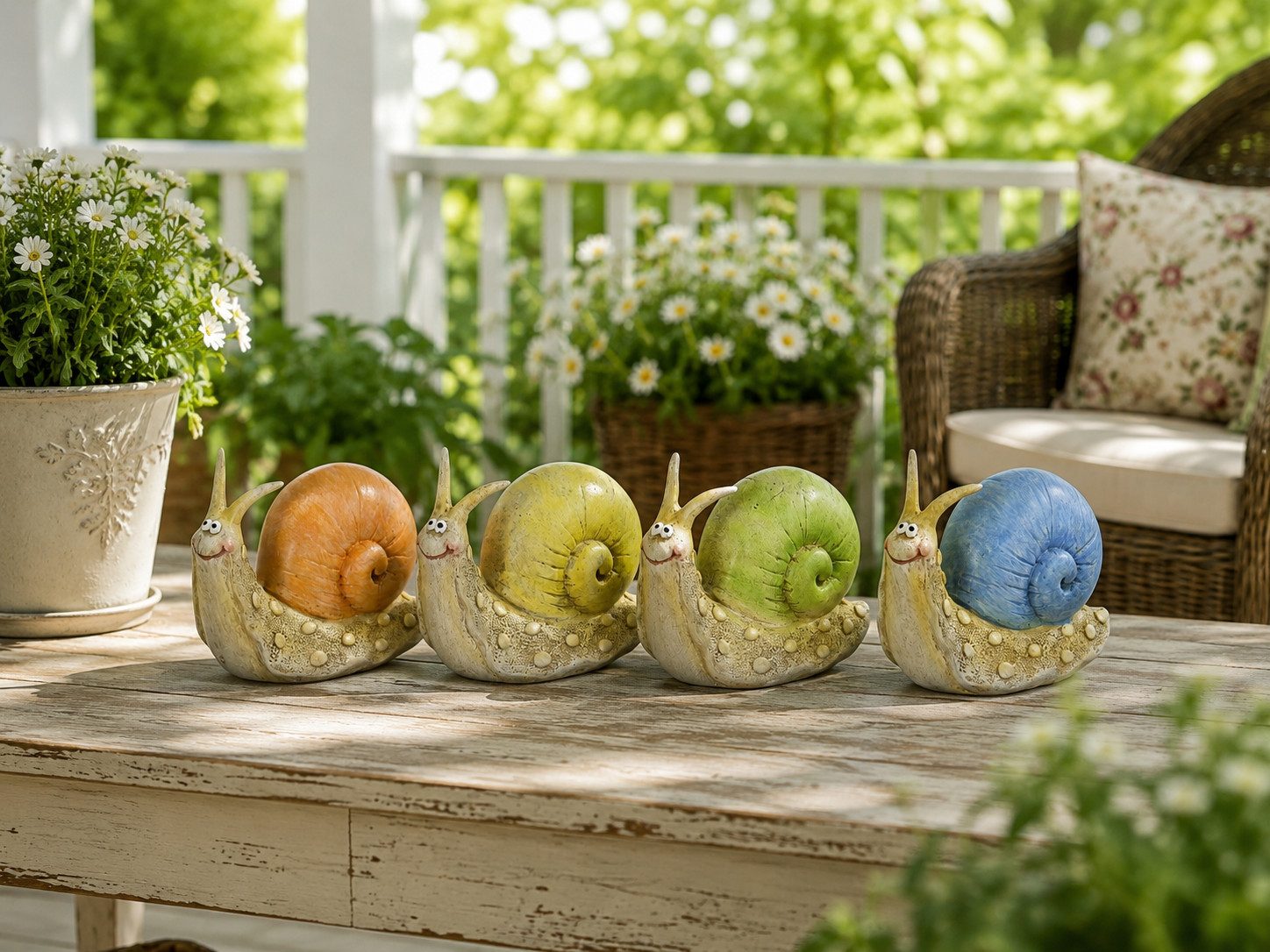 finehomegarden Dekofigur Schnecke Gartenfigur 4-fach sort. Dekorative Mini-Schnecke Polyresin (Set, 4 St., 4 tlg), für Garten, Beet, Balkon & Pflanzgefäße H7cm +13cm 2Größen wählbar