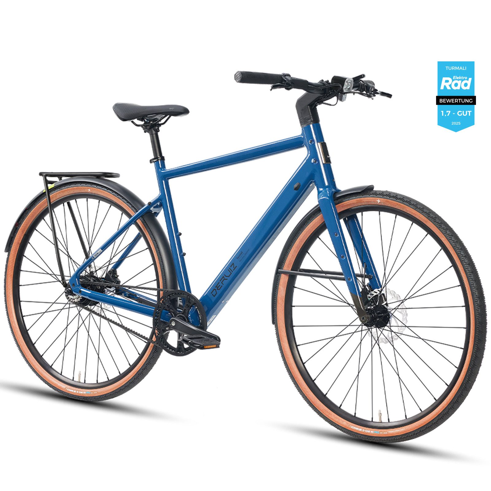 DERUIZ E-Bike Cityrad 28 Zoll für Damen und Herren, 52/58 cm.Riemenantriebe, 18,4 kg, Heckmotor, 360 Wh, (Traglast ca. 140kg RH: 52/58 cm, für Damen und Herren), 35-Nm-Heckmotor, 360-Wh-Akku, TEKTRO hydraulische Scheibenbremsen