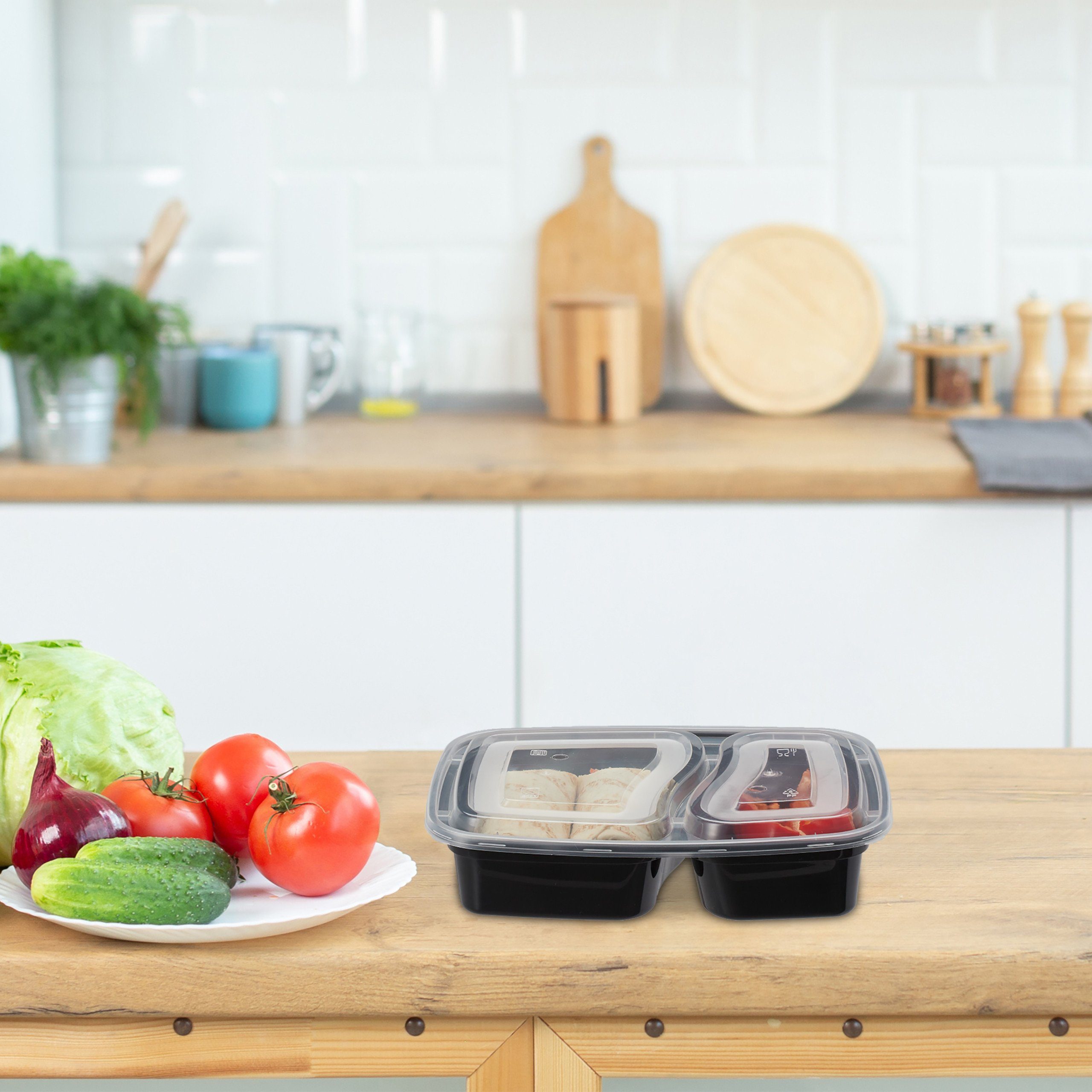 relaxdays Lunchbox 10er Set Meal Prep Boxen 2 Fächer, Kunststoff
