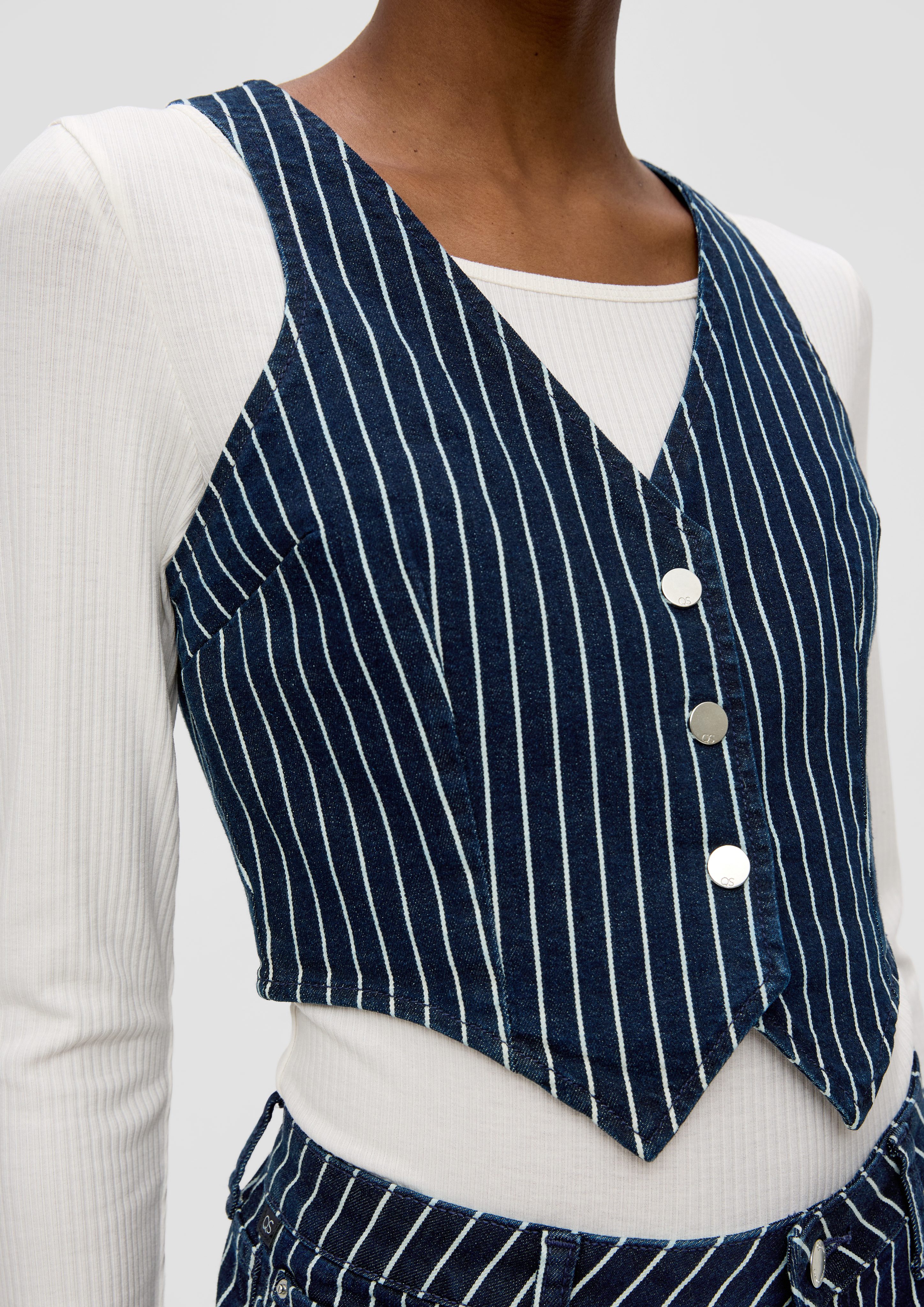 QS Funktionsweste Gestreifte Weste aus Denim günstig online kaufen