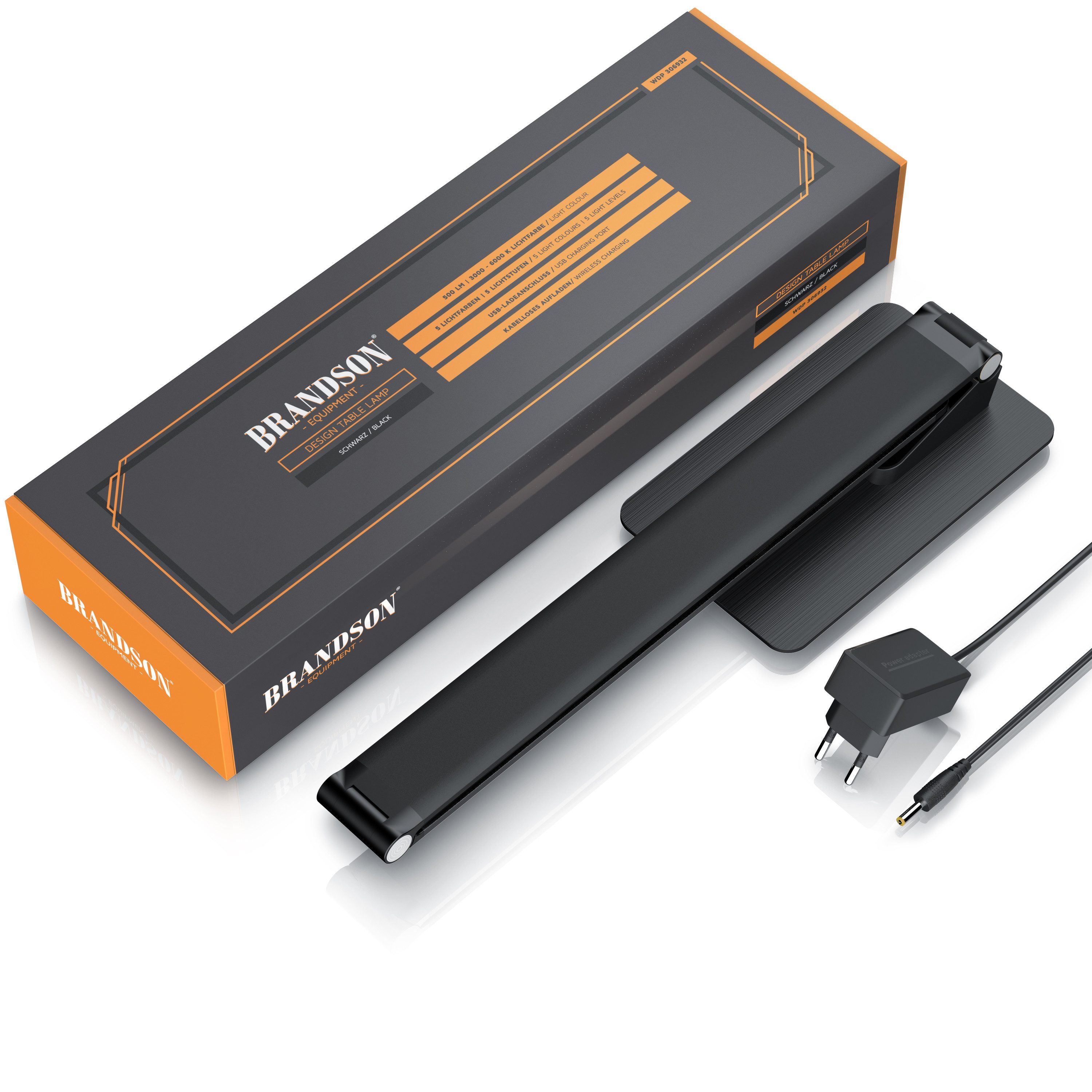 Brandson Schreibtischlampe Metall-Design, kabelloses Laden, USB Ladeanschluss, wireless Charging, Dimmfunktion; Farbwechsel; mehrere Helligkeitsstufen, LED fest integriert, warmweiß, neutralweiß, tageslichtweiß, LED Tischlampe, 500 Lumen, 66 SMD LED