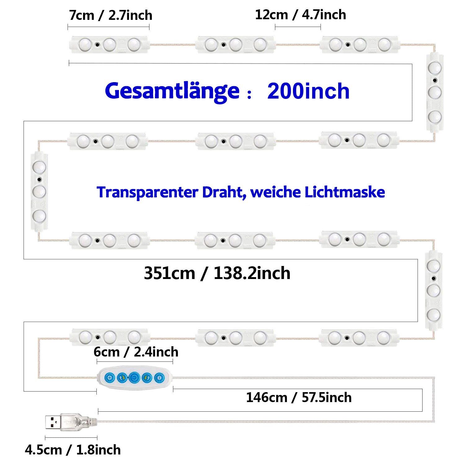zggzerg LED-Lichtspiegel Dimmbare LED Spiegelleuchten,45 LED, dimmbaren Spiegel) (1-St) (ohne