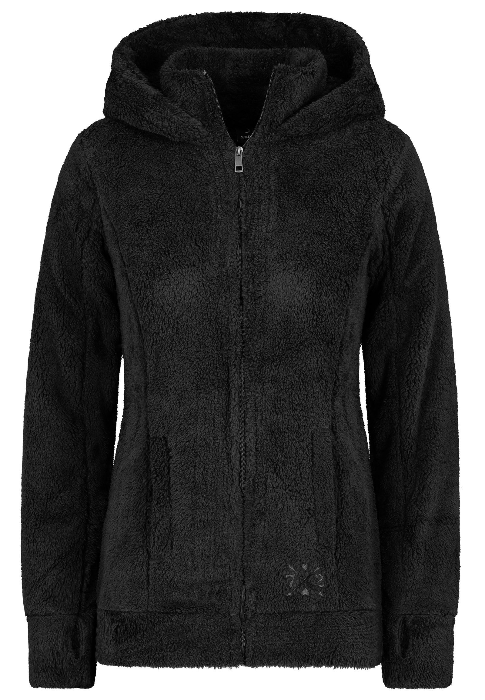 mit Fleecejacke black Kapuze SUBLEVEL Fleecemantel Flauschiger