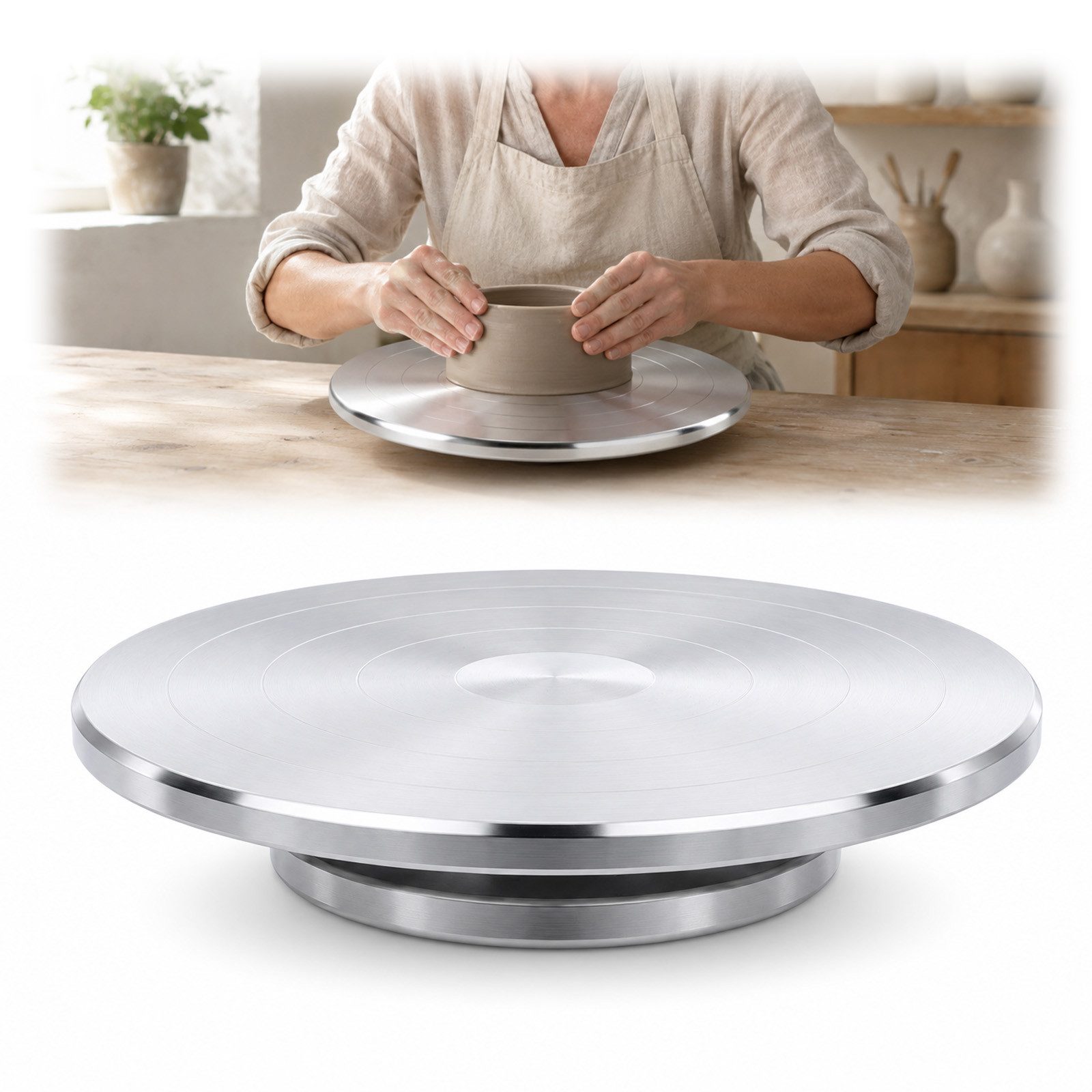 JOYOLEDER Tortenplatte 25 cm Drehbare Töpferscheibe, Doppelseitiges Töpferrad, (Aluminiumlegierung Hochleistungsmetall-Banding-Rad, zum manuellen Drehen)