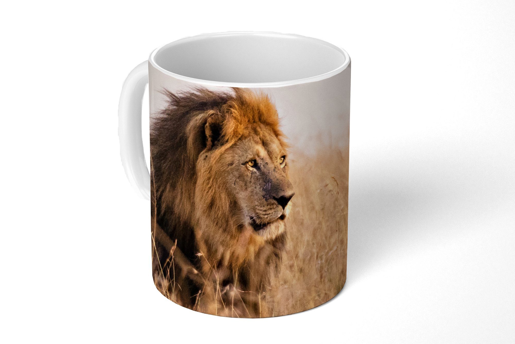 MuchoWow Tasse Löwe - Gras - Jagd, 1-tlg., Keramik, Kaffeetassen, Teetasse, Becher, Kaffeebecher, Geschenk