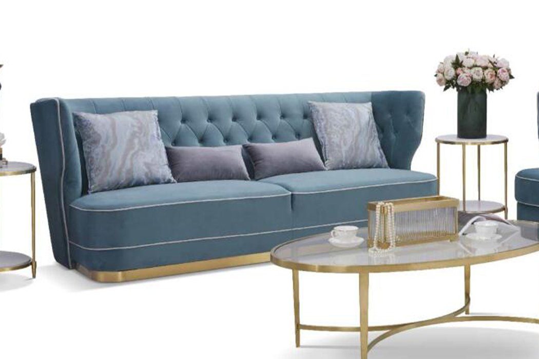 JVmoebel Sofa, Sofa Couch 265cm Polster Sofas 4 Sitzer Textil big xxl Wohnzimmer Blau