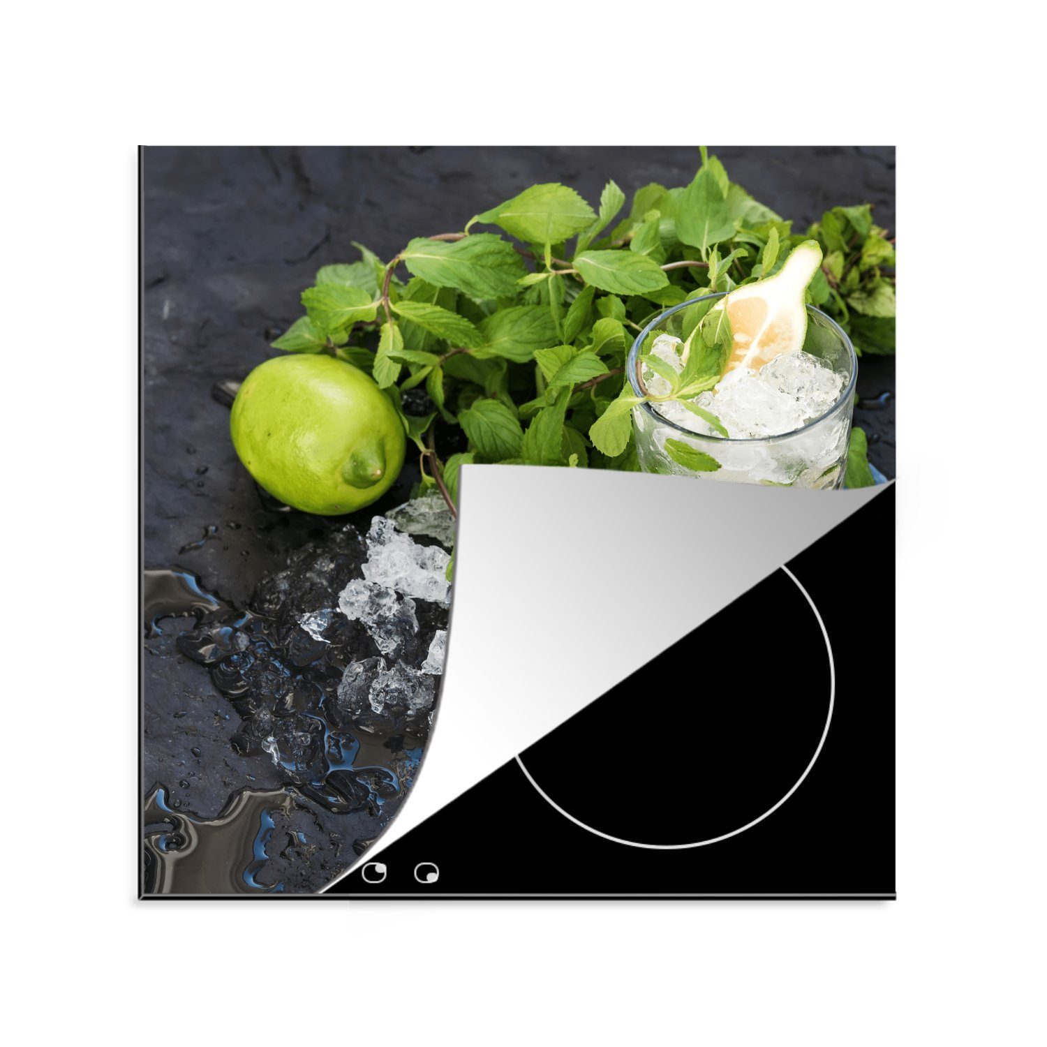MuchoWow Herdblende-/Abdeckplatte Cocktail - Mojito - Induktionsschutz - Eiswürfel, Vinyl, (1 tlg), 78x78 cm, Ceranfeldabdeckung, Arbeitsplatte für küche
