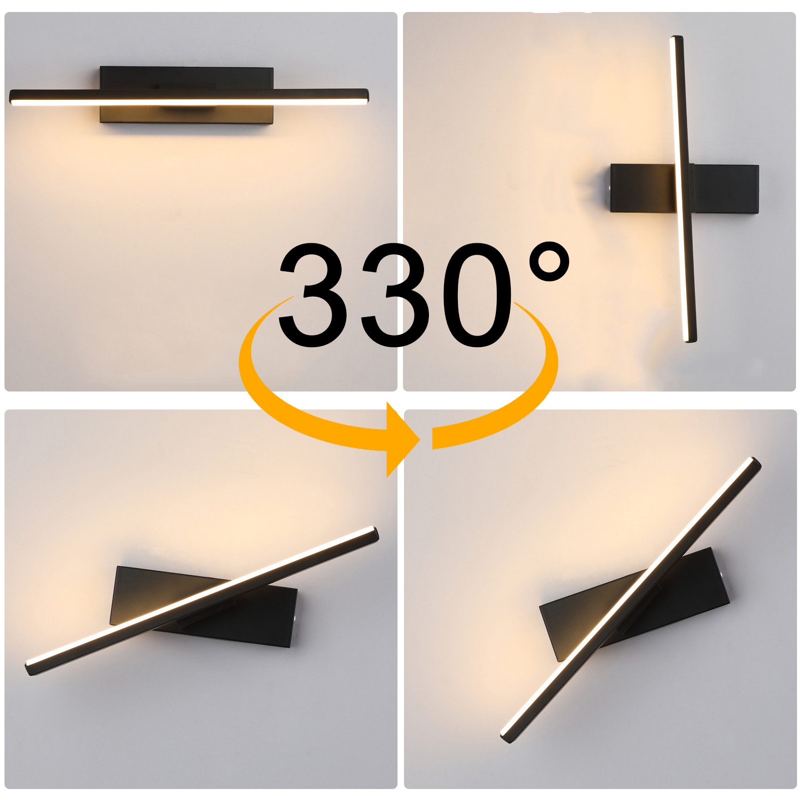 Jibenhome LED Wandleuchte Wandlampe Drehbar, LED Leselampe 3 Lichtfarben Aluminium, Warmweiß, Neutralweiß, Kaltweiß, 6W Wandleuchte 30cm Nachtlicht für Schlafzimmer Wohnzimmer Treppe Flur