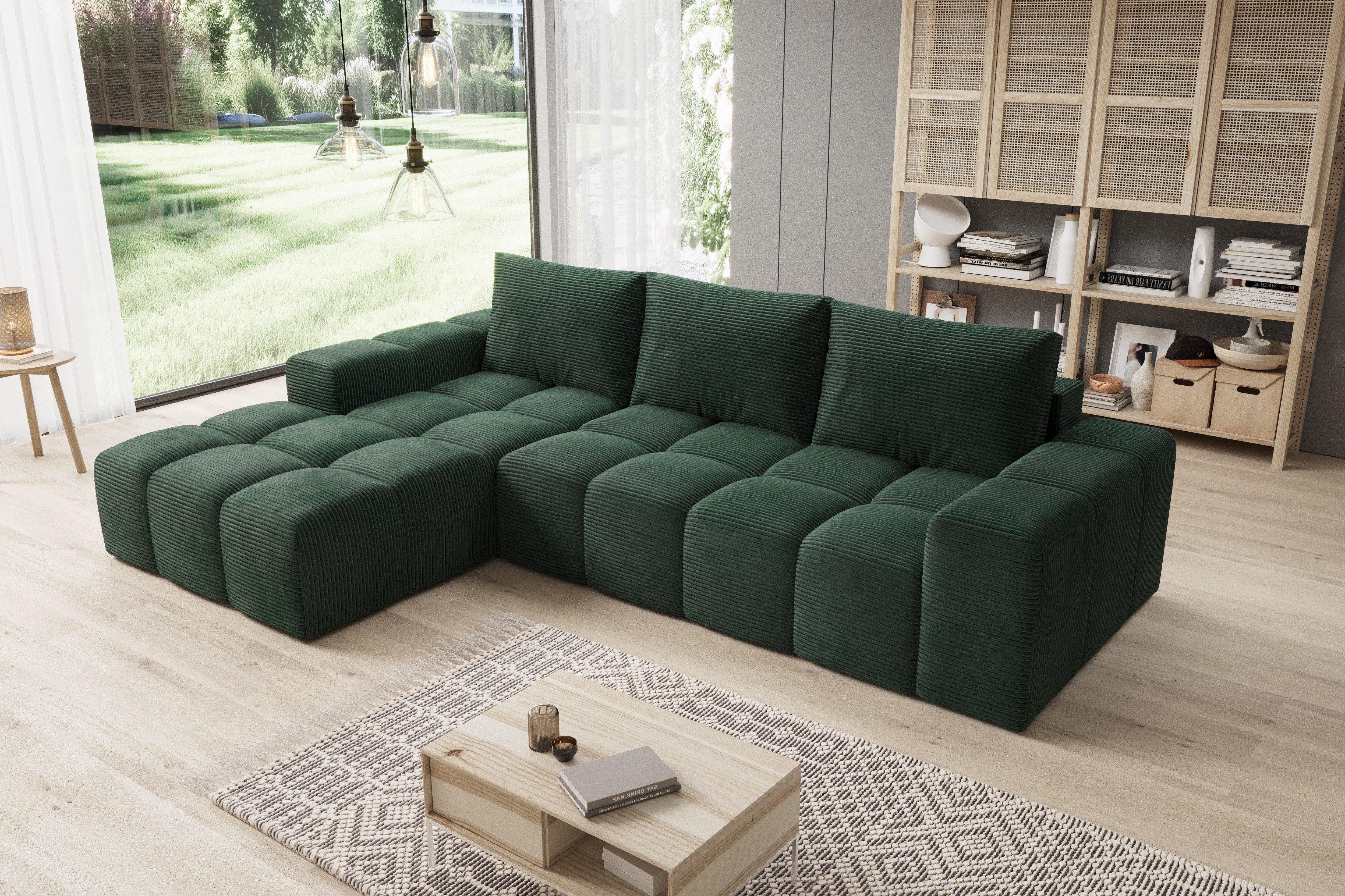 PROMETO Möbel Ecksofa Cento Couch L-Form,Sofa Links/Rechts Teddy-Bouclé, Web oder Cord-Stoff