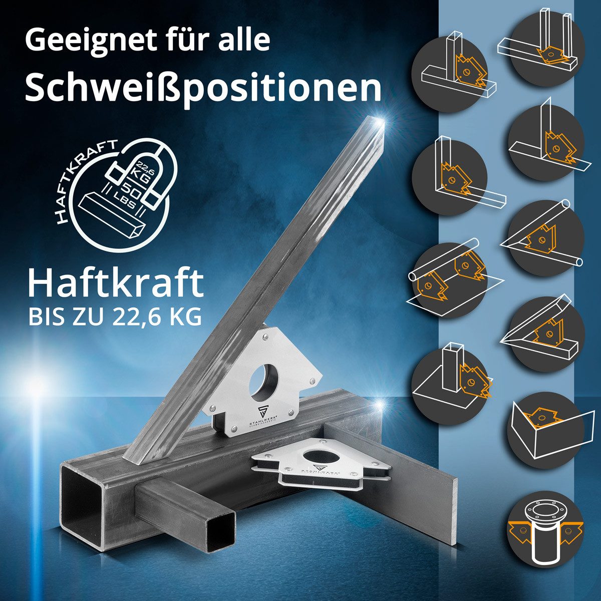 Thumbnail - STAHLWERK Magnet-Schweißwinkel 4 x Magnet-Schweißwinkel 45° x 90° x 135°, 22,6 kg, 152x102 mm