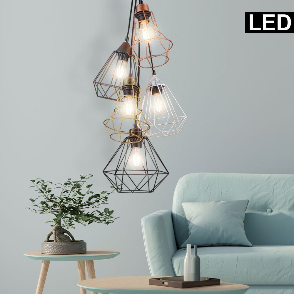 etc-shop LED Pendelleuchte, Leuchtmittel inklusive, Warmweiß, Vintage Decken Hänge Lampe Filament Käfig Pendel Leuchte multicolor im