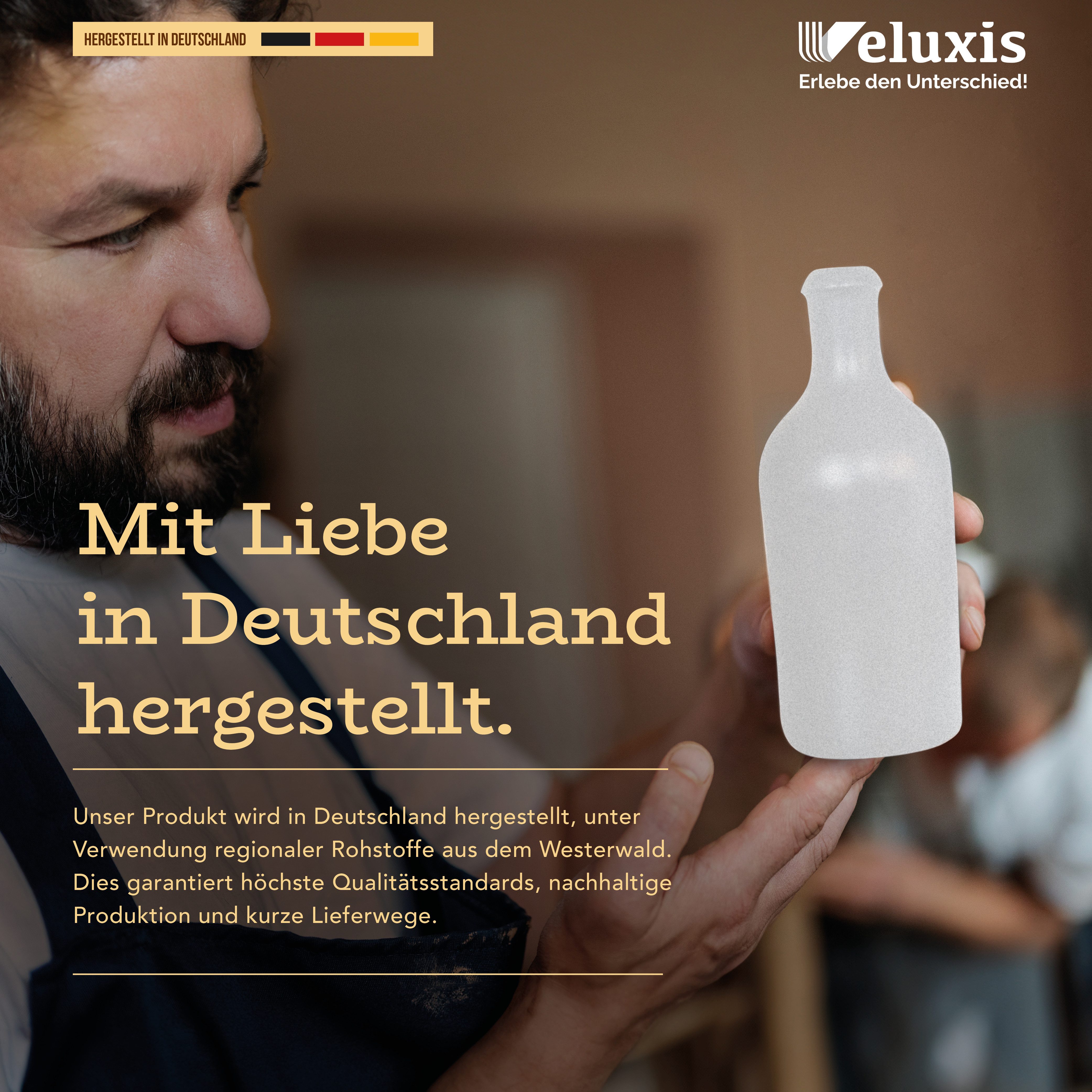 Veluxis Küchenorganizer-Set Essig & Öl Feinsteinzeug Flaschen-Set 2x 500ml + Ausgießer & Deckel, (Set), Made in Germany, 100% UV-Schutz, lebensmittelechte Materialien