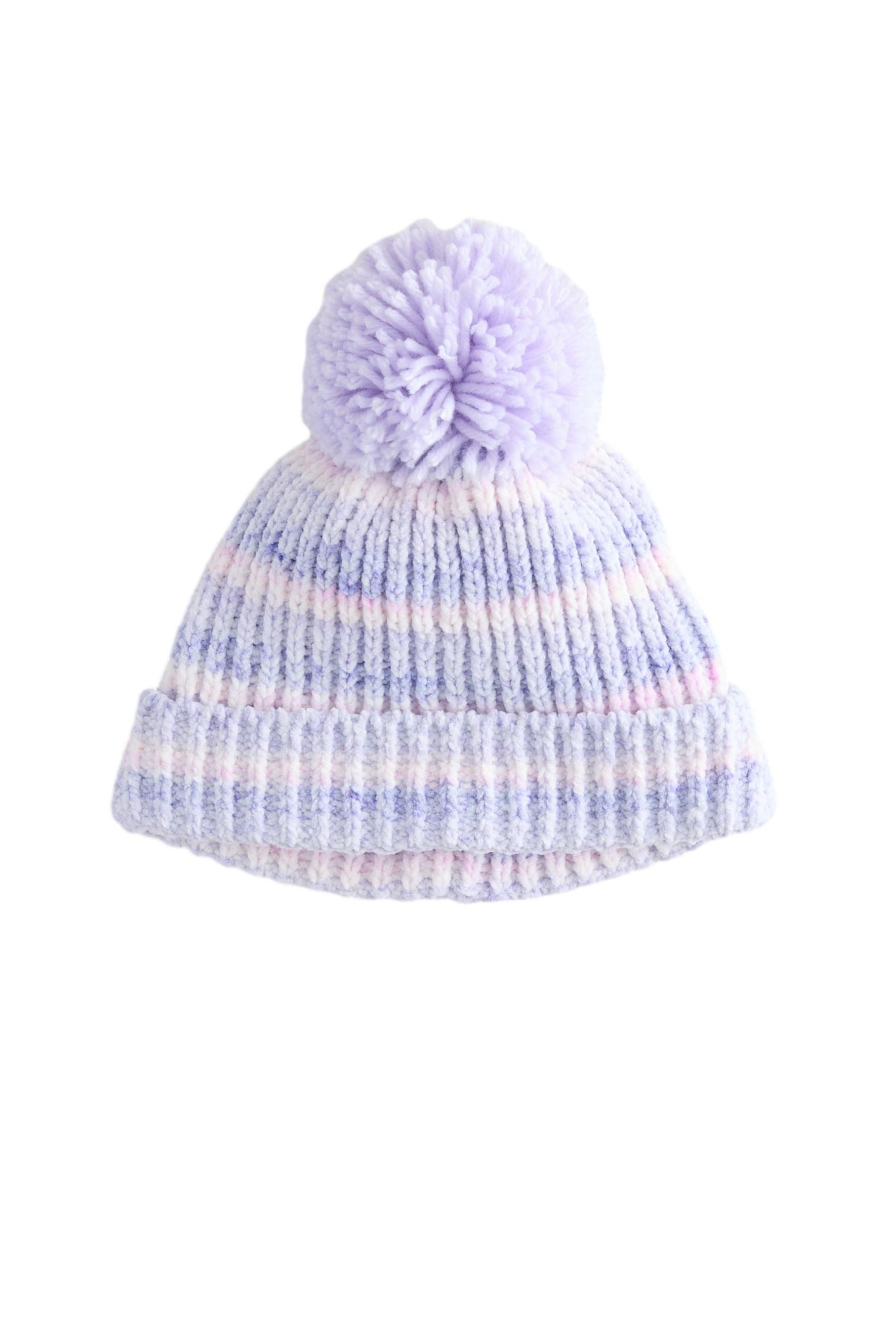Strickmütze Babystrickmütze mit Bommel aus Chenille