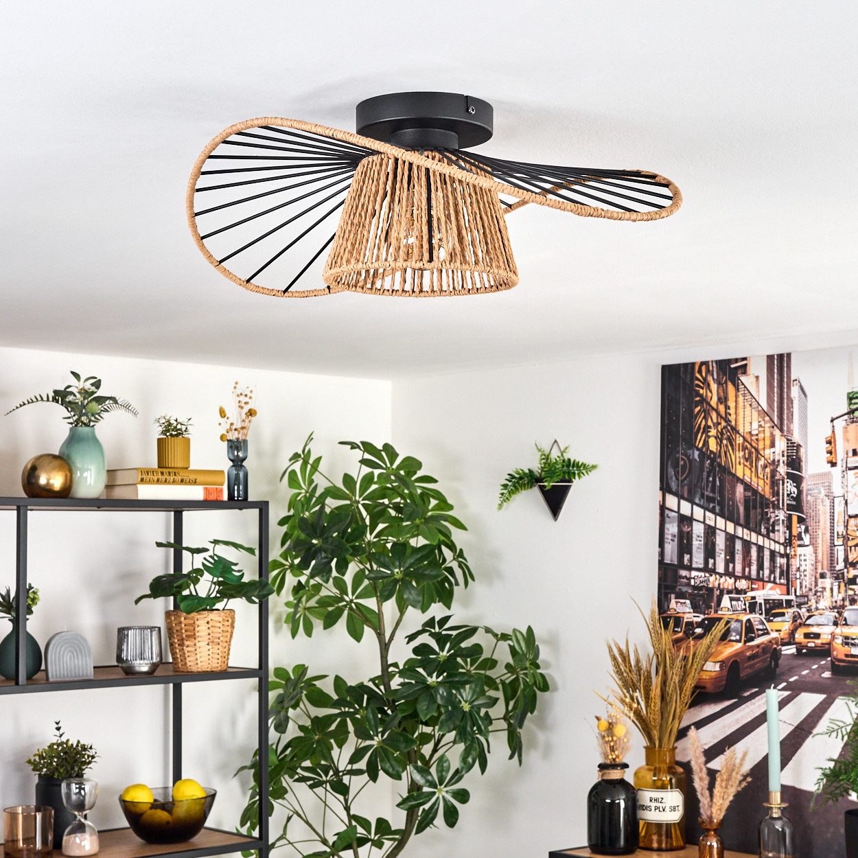 hofstein Deckenleuchte Deckenlampe aus Metall/Papiergeflecht in günstig online kaufen