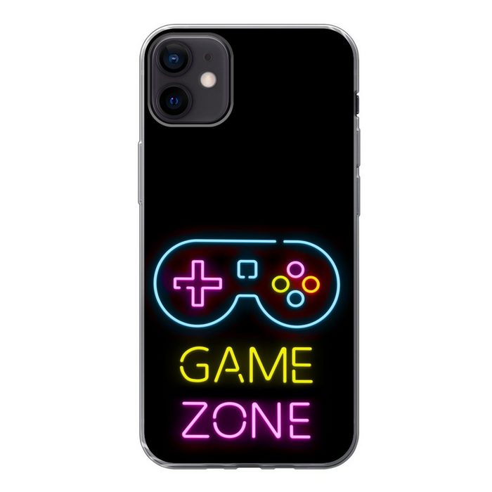 MuchoWow Handyhülle Controller - Spiel - Neon - Schwarz - Zitate - Spielzone Handyhülle Apple iPhone 12 Mini Smartphone-Bumper Print Handy