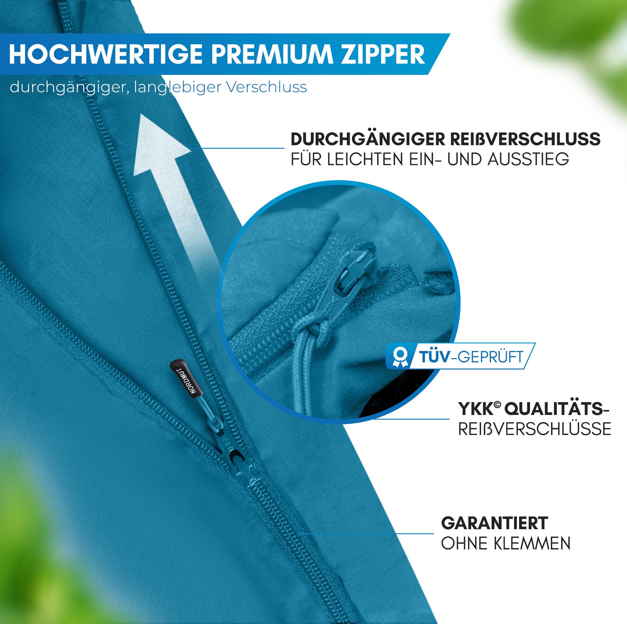 Nordmut Innenschlafsack NORDMUT® Hüttenschlafsack Ultraleicht aus Baumwolle, YKK-Zipper, Durchgängiger Reißverschluss, Kissenfach