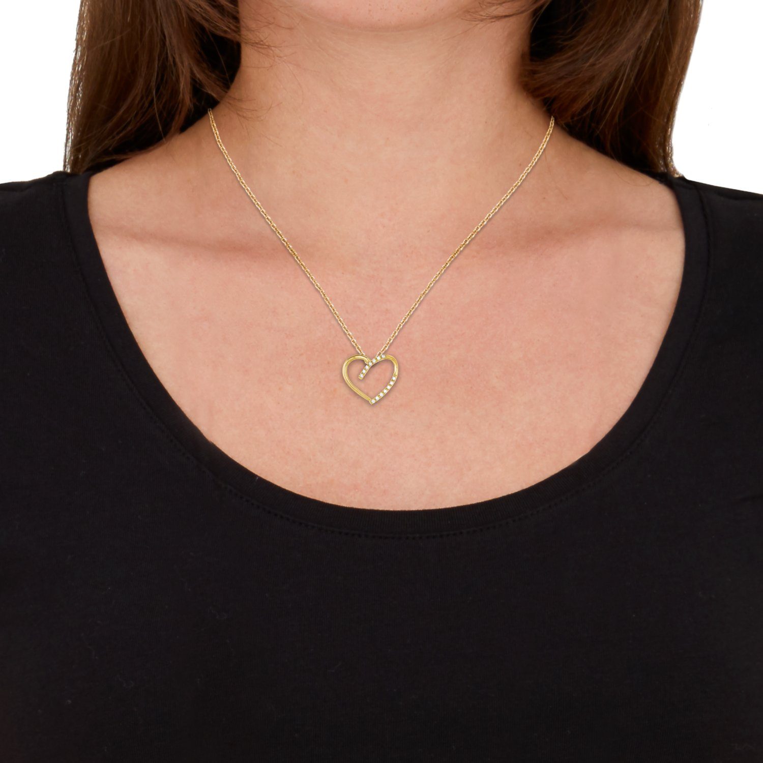 Amor Goldkette für Kette Anhänger) Herz synth., Zirkonia Gold (1-tlg., 585, Damen, mit