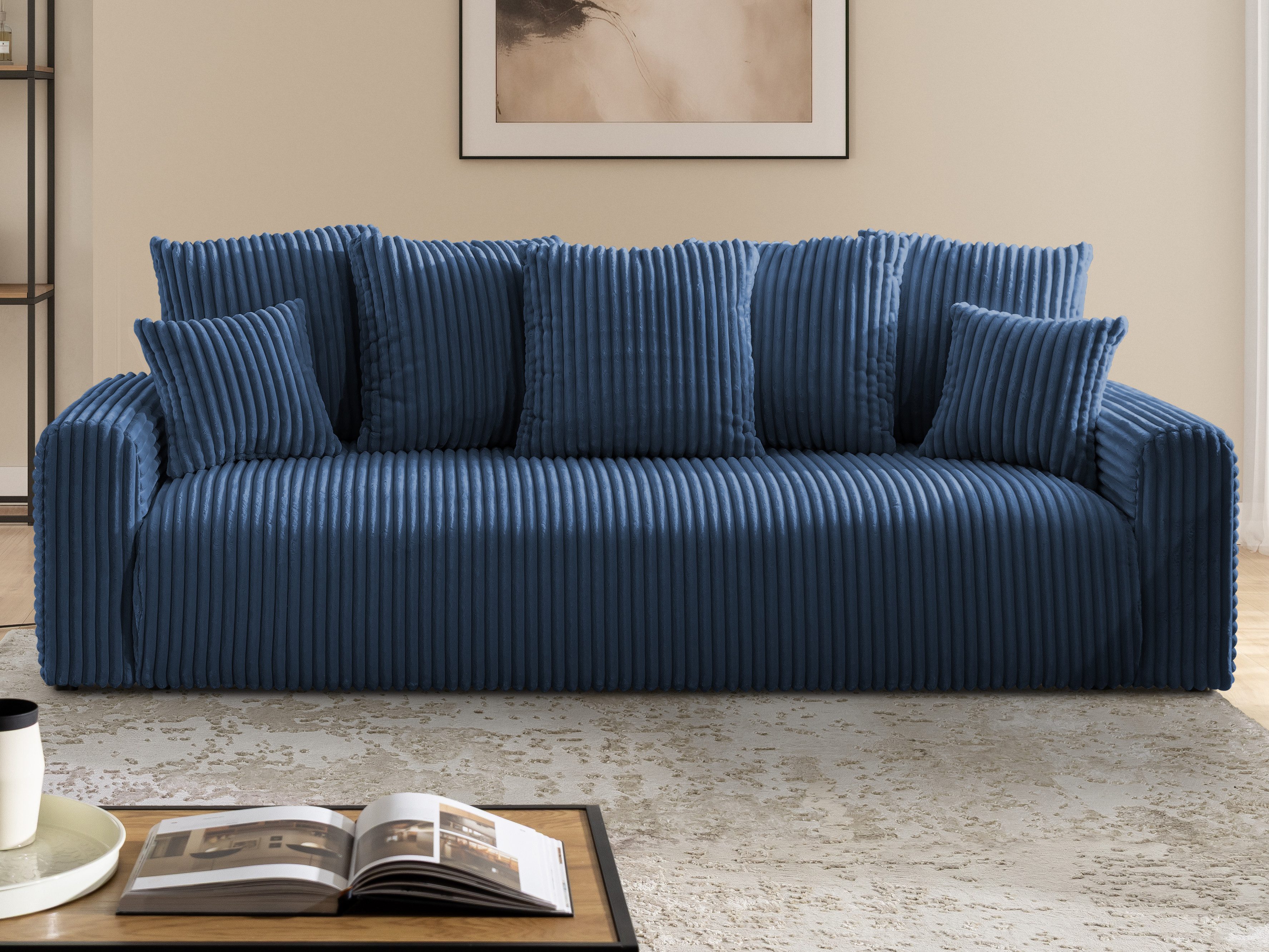 S-Style Möbel Schlafsofa Calma mit Bettkasten im Bumpy-Design, aus Plüschcord mit Wellenfederung und hohem Sitzkomfort