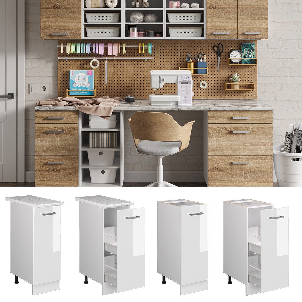Vicco Schranksystem R-Line, Weiß Hochglanz/Weiß, 30 günstig online kaufen