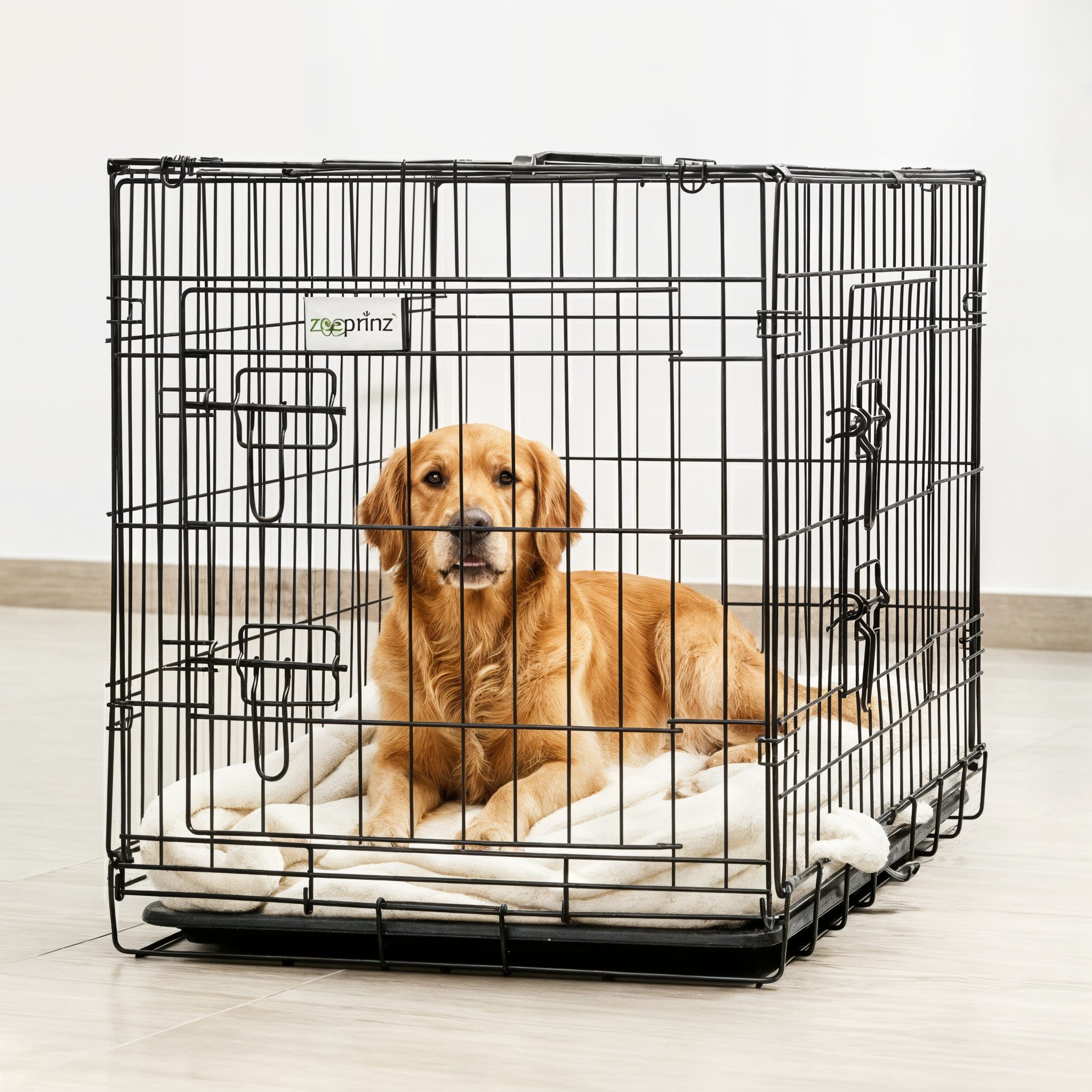 Zooprinz Hunde-Transportbox faltbar aus Eisen mit Bodenschale, für kleine, mittelgroße & große Hunde, Tragegriff