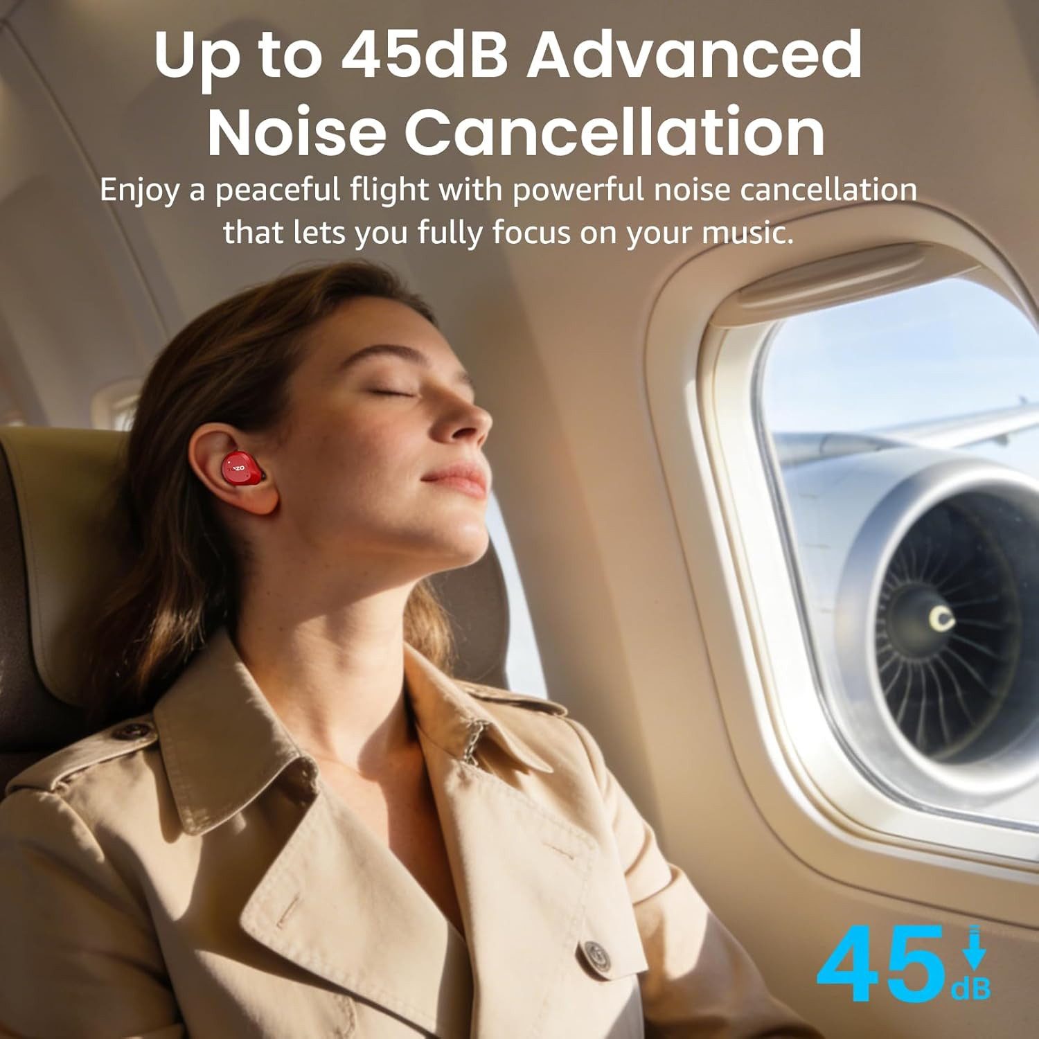 TOZO Bluetooth ANC 45dB Noise Cancelling, 60h Akku, IPX8 In-Ear-Kopfhörer (Bis zu 60 Stunden Akkulaufzeit mit praktischem Ladecase ermöglichen lange Nutzung ohne häufiges Aufladen unterwegs, Kabellose Audio mit 6 Mikrofonen ENC, Tiefbass, App EQ Modi)