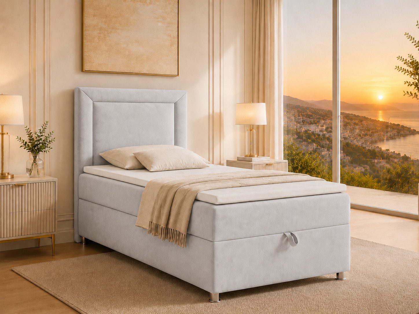 Best for Home Boxspringbett Trinity K-3 Boxspringbett mit Stauraum und Topper (Einzelbett, Polsterbett mit gepolstertes Kopfteil, Jugendbett, Kinderbett versch. Größen, 3-St., Boxspringbett-Set inklusive Matratze und Topper), Bettkasten mit Hebemechanismu