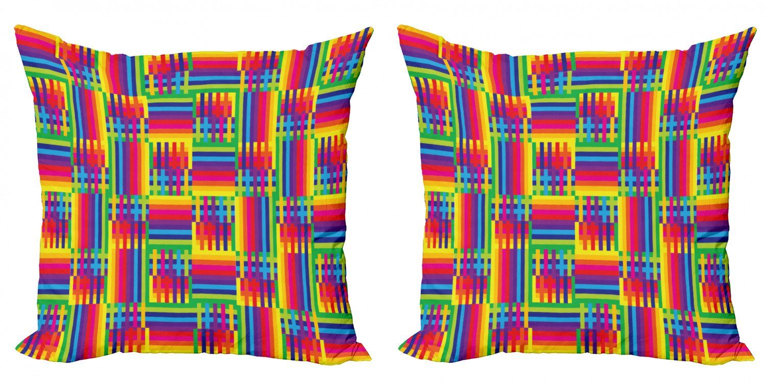 Stück), Accent Digitaldruck, Doppelseitiger Abakuhaus Mosaik Striped Jahrgang Modern (2 Kissenbezüge Rainbow