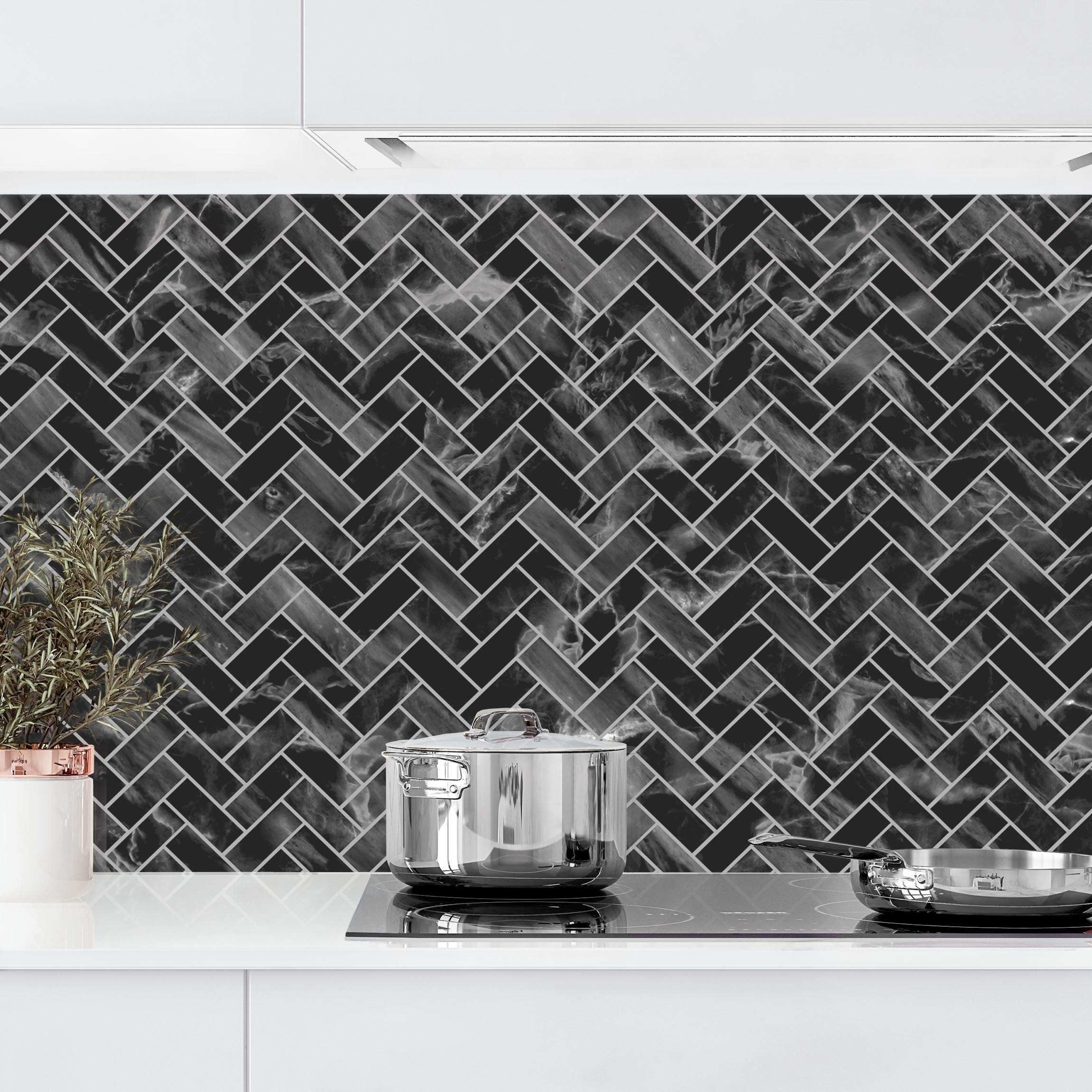 Bilderdepot24 Küchenrückwand selbstklebend schwarz mit Motiv, (1-tlg., Nischenrückwand - für Fliesenspiegel ohne Bohren - matt), Nischenrückwand Fliesenoptik fu – Bild 2 von 5