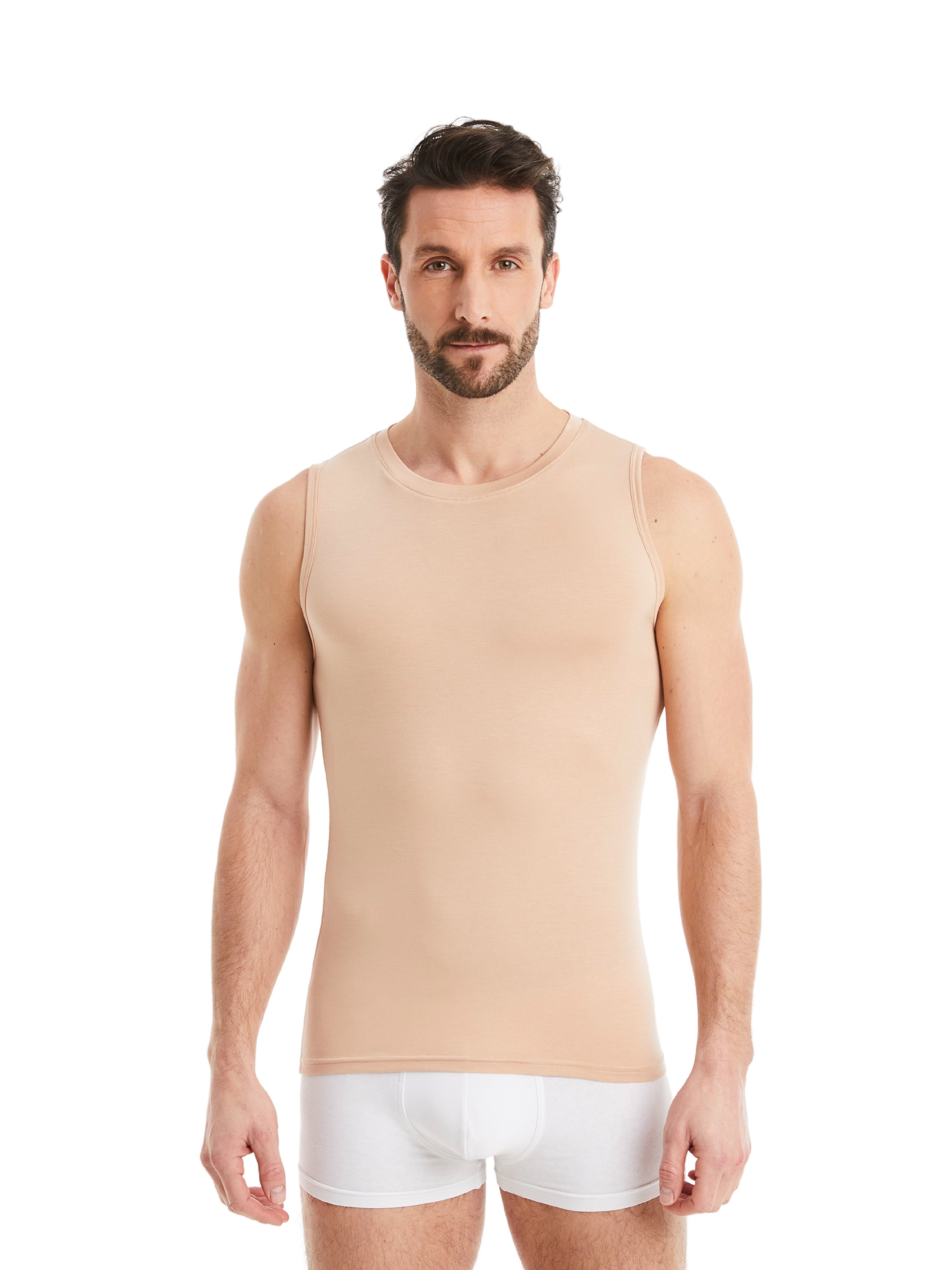 FINN Design Stoff, Light-Beige Rundhals Herren Business mit Achselhemd feiner Micro-Modal maximaler Unterhemd Ärmellos Tragekomfort