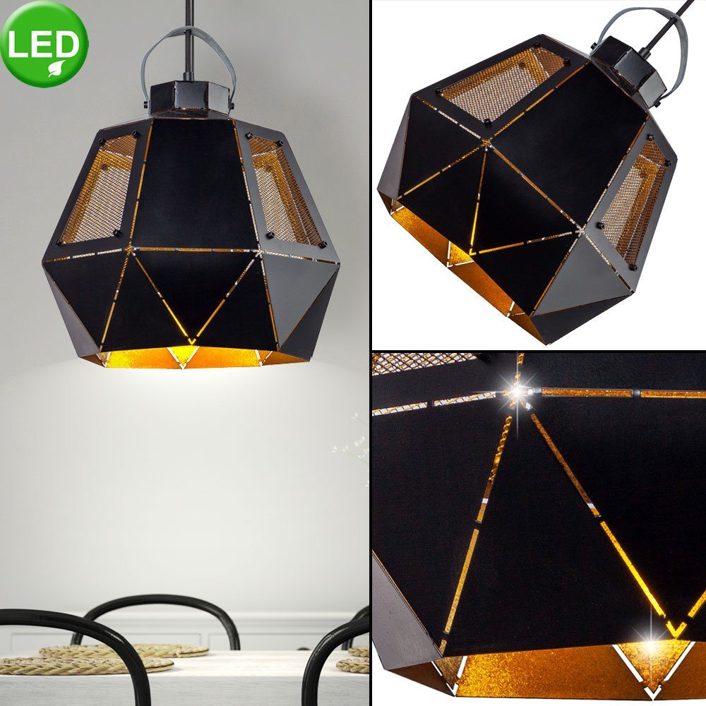etc-shop LED Stehlampe, Leuchtmittel inklusive, Warmweiß, Decken Pendel Leuchte schwarz gold Wohn Zimmer Retro Hänge Lampe im