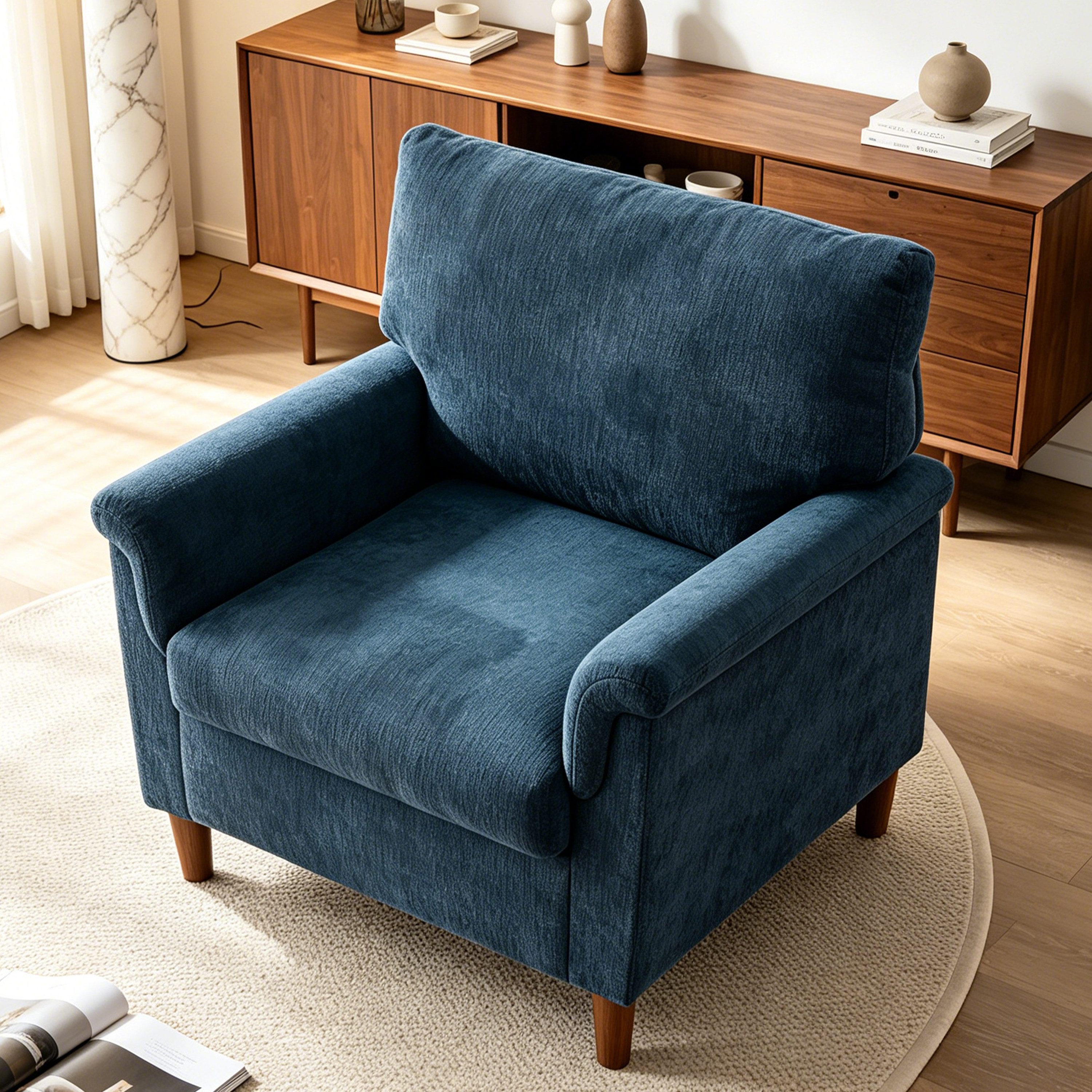 Vipbear Loungesessel Chenille-Sessel mit Massivholzrahmen, 150kg Belastbar (1-St), 82x81x88cm, blau – Bild 2 von 5