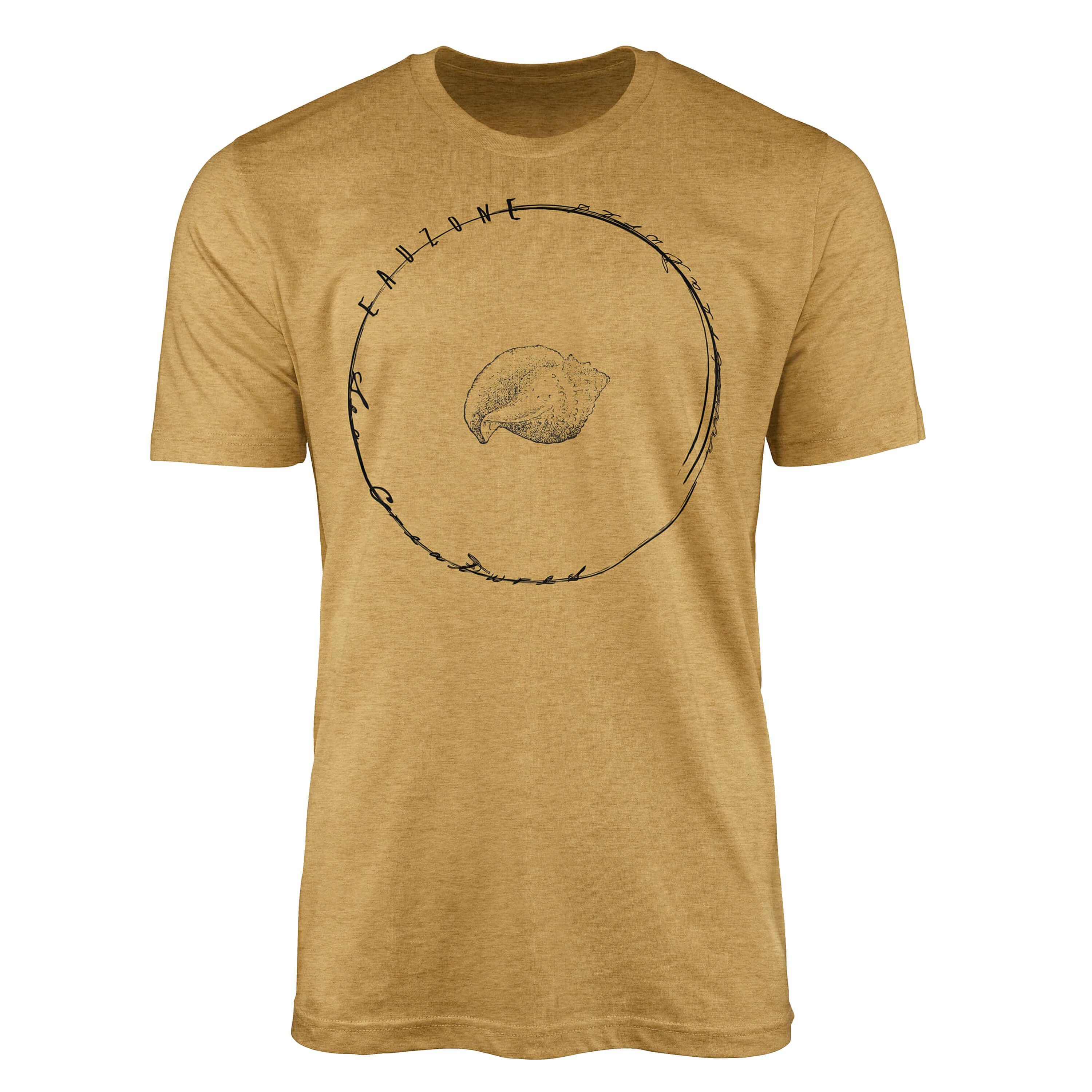 Sinus Art T-Shirt T-Shirt Tiefsee Fische - Serie: Sea Creatures, feine Struktur und sportlicher Schnitt / Sea 002 Antique Gold