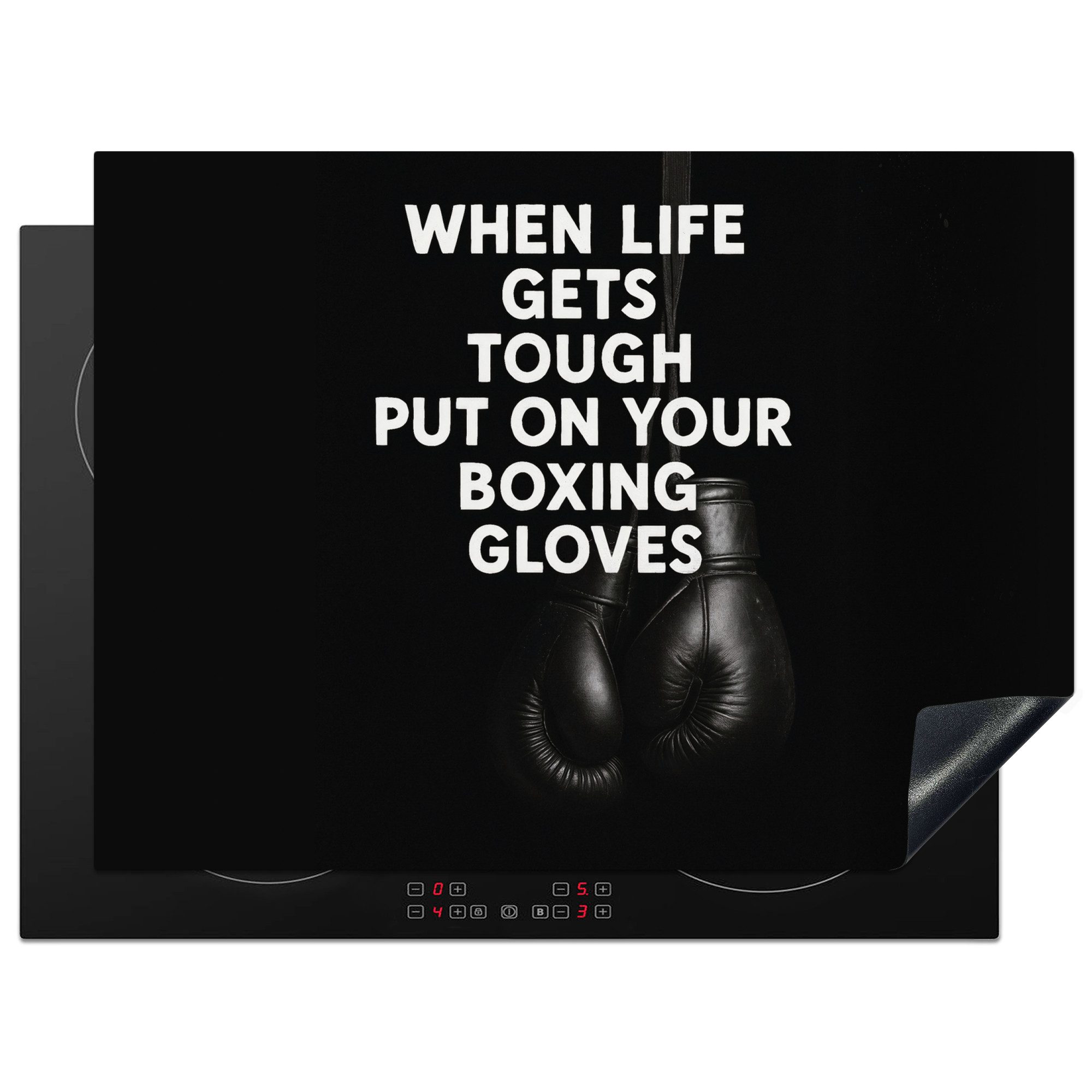 MuchoWow Herd-Abdeckplatte Text - Boxhandschuhe - Weiß, Vinyl, (1 tlg), Abdeckplatte für Ceranfeld, Herd Inductionsmatte, 71x52 cm