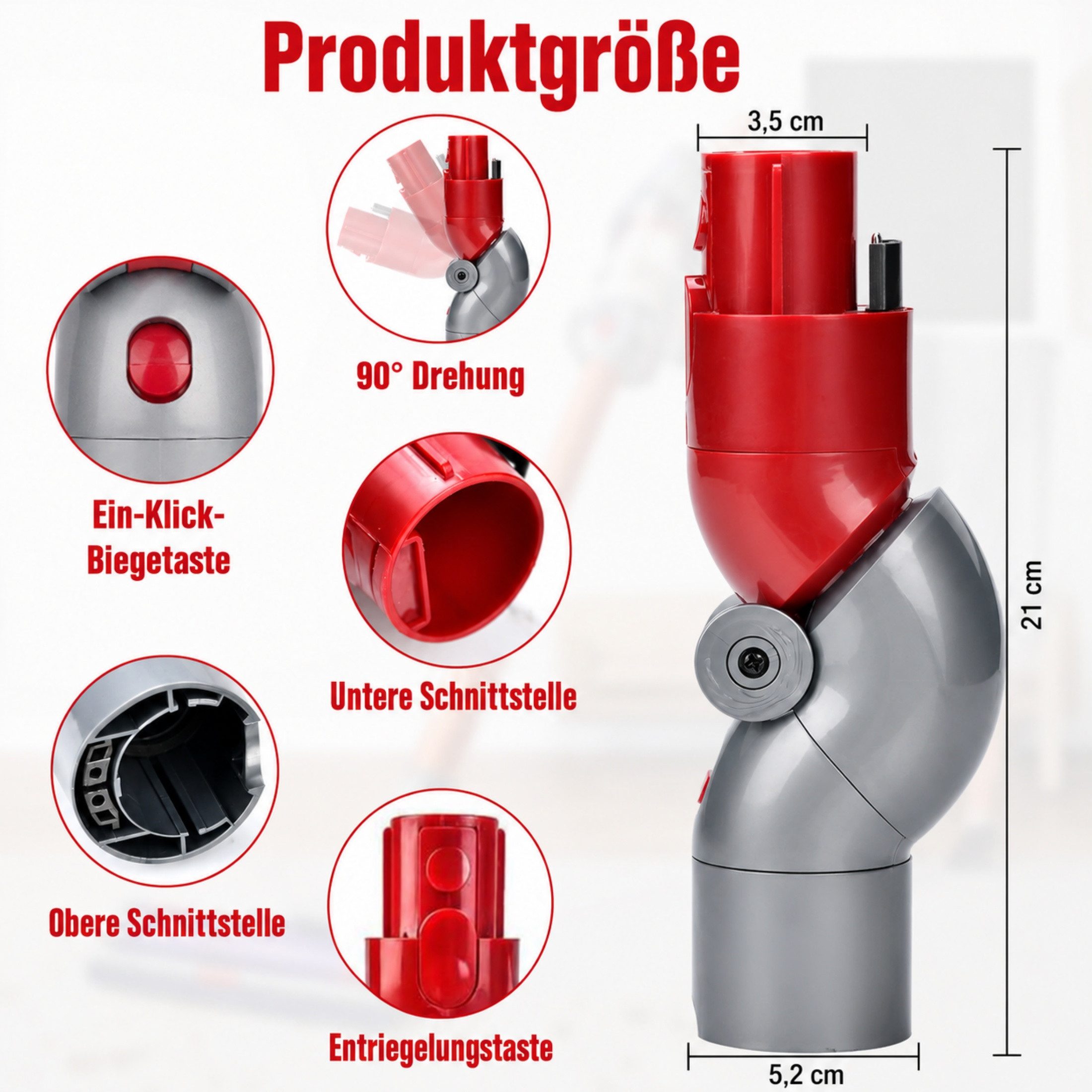 Blossom Staubsaugerrohr-Adapter Flex-Adapter Gelenk passend für Dyson V7 V8 V10 V11 V15 Staubsauger, Zubehör für V7, V8, V10, V11, V15, 90° Flex Gelenk für Akku-Staubsauger Handstaubsauger Stielstaubsauger