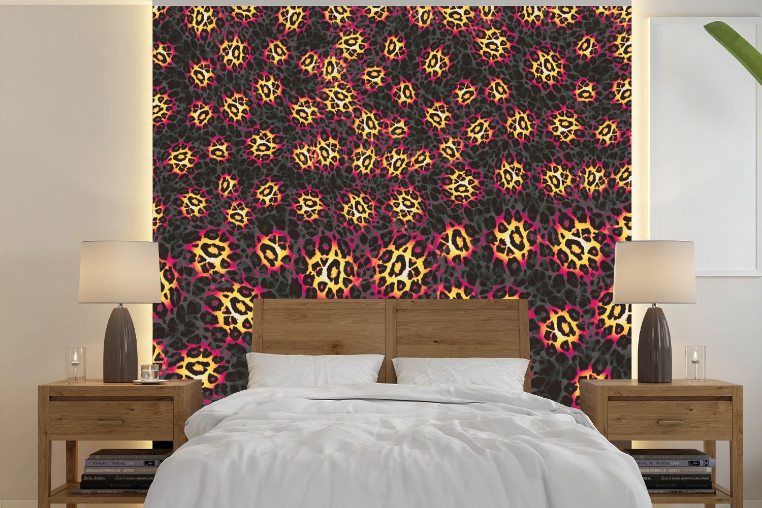 Schlafzimmer, Fototapete Tapete (5 Wandtapete Muster für - Matt, Vinyl bedruckt, oder Leopard Wohnzimmer St), Rosa, MuchoWow -