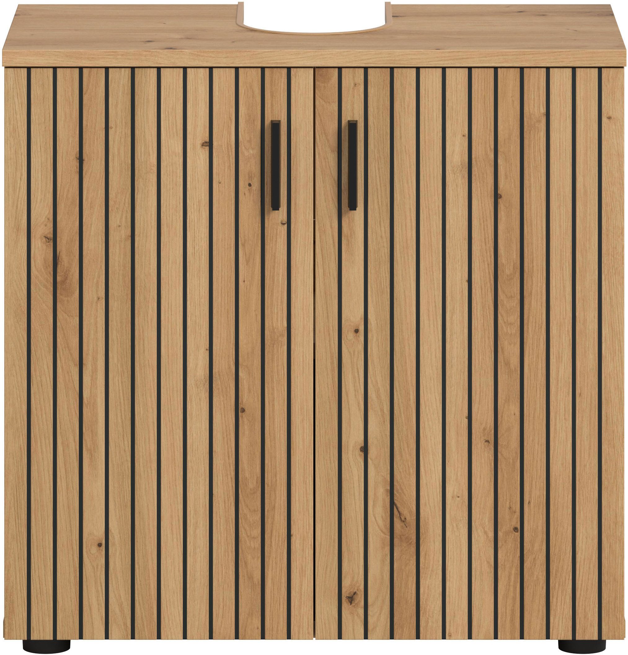 welltime Waschbeckenunterschrank Mani, Paneeloptik, 2 Türen, 2 Fächer (1-St) WBU, Waschbeckenunterschrank, Bad, Badezimmer, Unterschrank