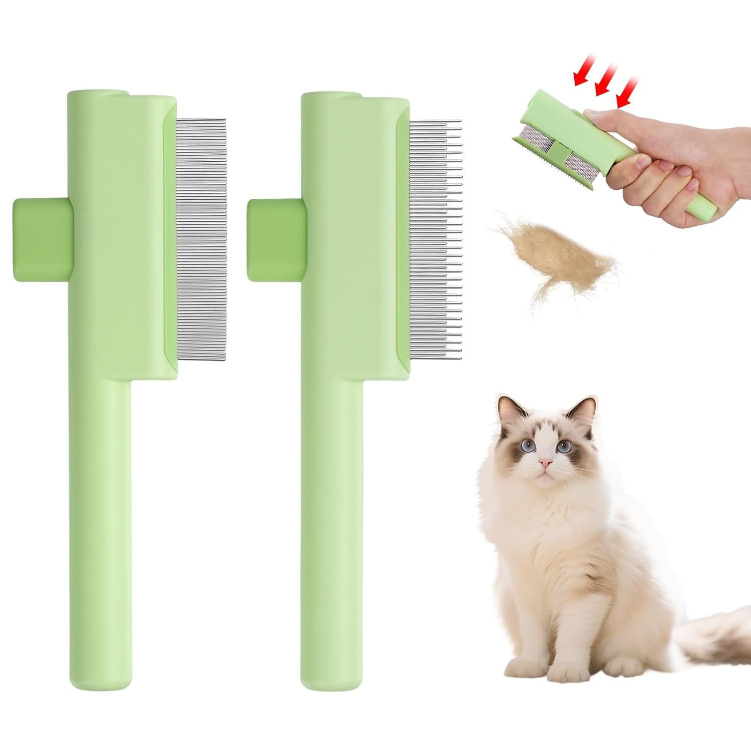 Ledander Fellbürste Bürste für katze, Katzenbürste für Fellbürste & Haustierpflege, (2-tlg), Zweizähniger und sanfter Zeckenkamm für langes und kurzes Haar