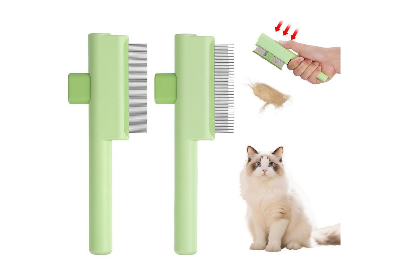 Ledander Fellbürste Bürste für katze, Katzenbürste für Fellbürste & Haustierpflege, (2-tlg), Zweizähniger und sanfter Zeckenkamm für langes und kurzes Haar