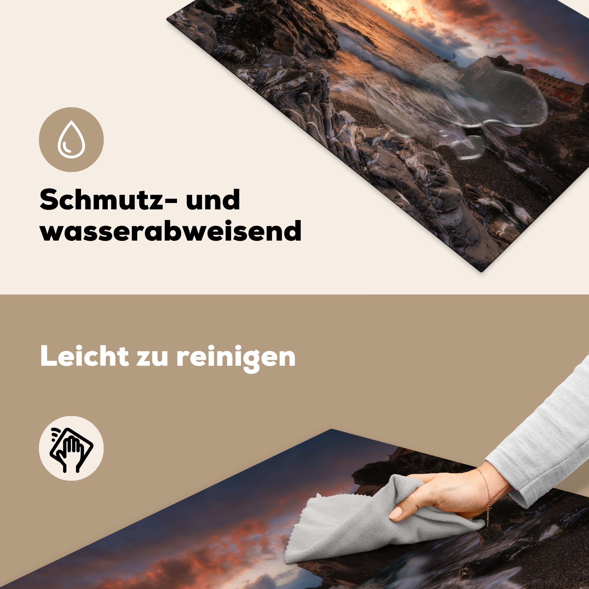 Ceranfeldabdeckung Induktionskochfeld cm, MuchoWow - Herdblende-/Abdeckplatte Schutz die Vinyl, Sonnenuntergang 81x52 Strand - tlg), Himmel, küche, für (1