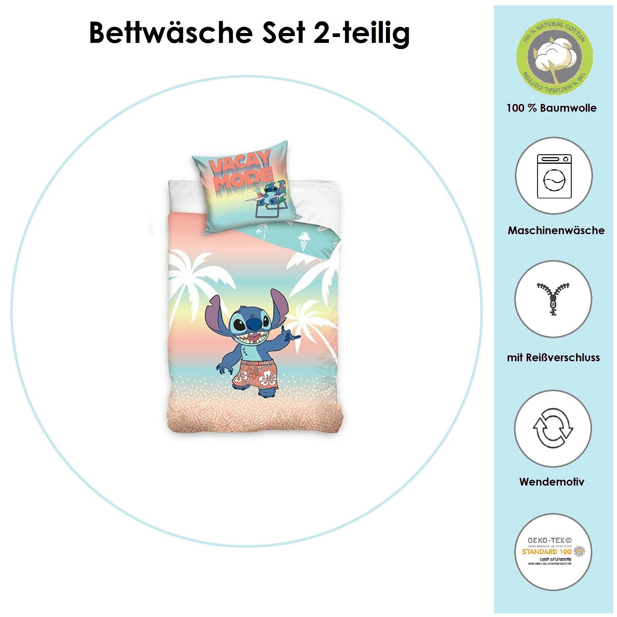 Familando Kinderbettwäsche Lilo und Stitch "Hawai" aus 100% Baumwolle mit R günstig online kaufen
