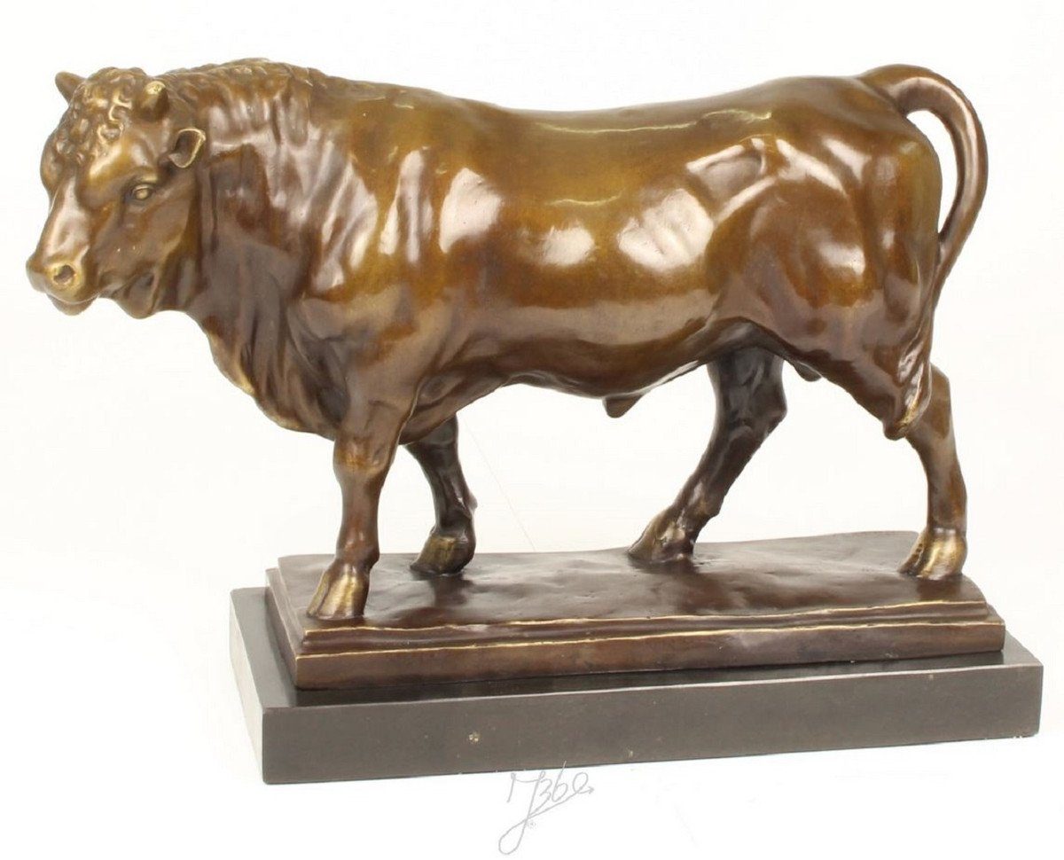 Dekofigur 33,5 cm Casa Luxus Bronze Marmorsockel Bronzefigur Stier Dekofigur Grau mit - Skulptur H. Padrino /