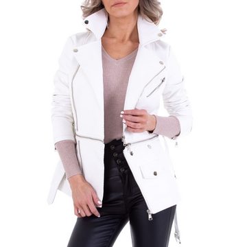 Ital-Design Steppjacke Damen Freizeit Ziertasche Übergangsjack in Weiß